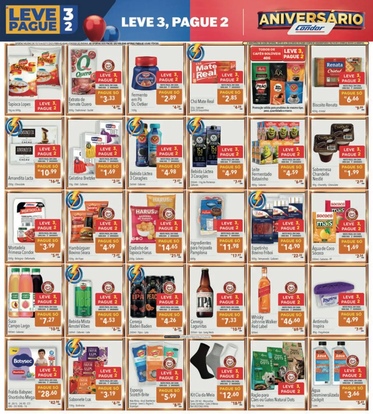 Supermercados Condor Folheto - válido de 15.10.2025 | Página: 7 | Produtos: Água de coco, Chocolate, Suco, Hambúrguer