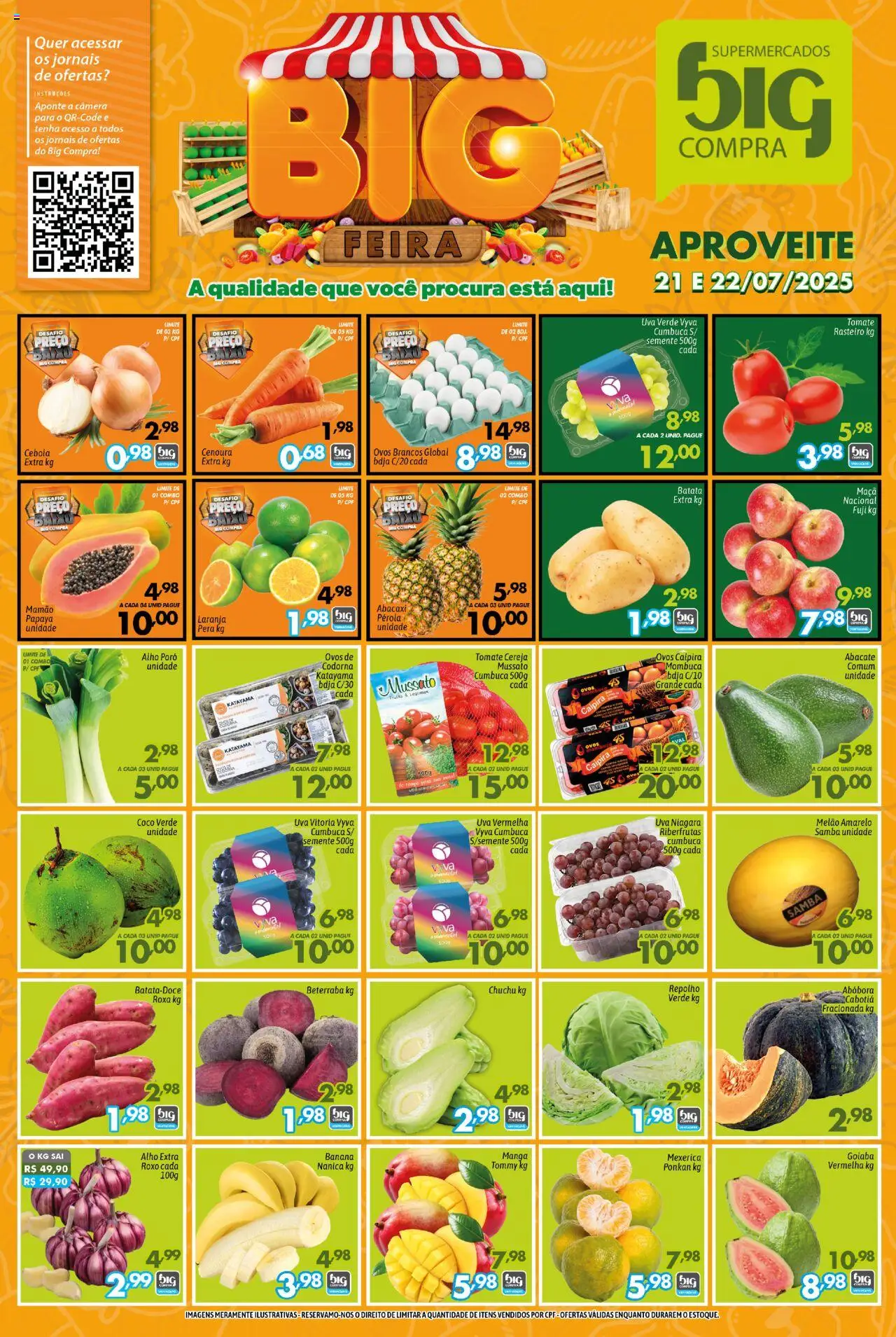 Big Compra Folheto - válido de 21.07.2025 | Página: 1 | Produtos: Mexerica, Cebola, Baixo, Mamão