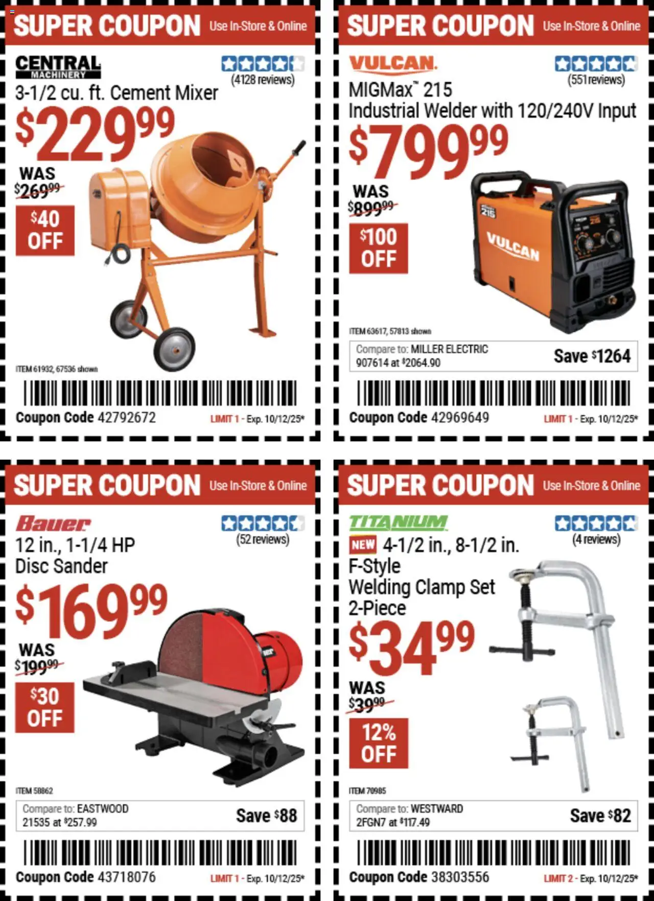 Harbor Freight Coupon Deals - valid from 29.09.2025 | Page: 1 | Products: Clamp, Sander, Mixer