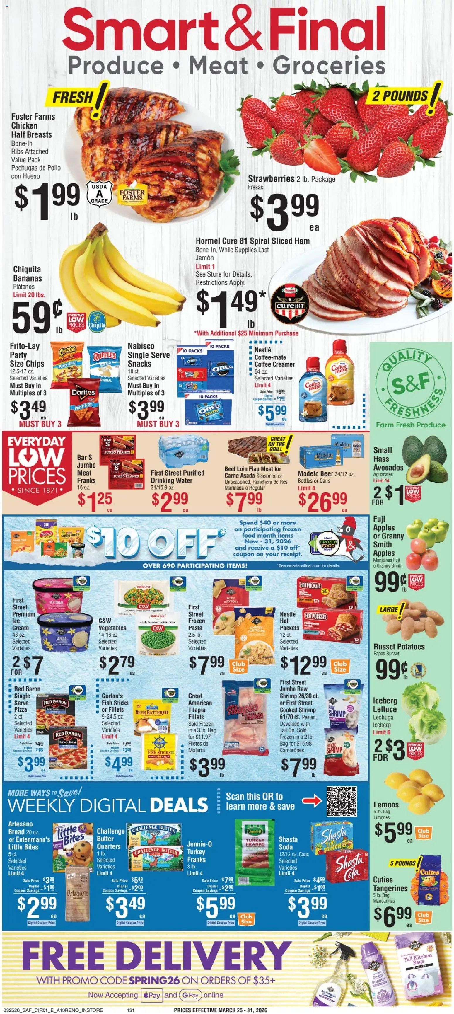 Smart & Final Weekly Ad - valid from 25.03.2026 | Page: 1 | Products: Lettuce, Cheese, Strawberries, Vegetables