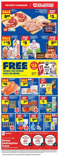 Real Canadian Superstore flyer valid from 31.07.2025 | Page: 3 | Products: Shirt, Cheese, Pizza, Pork