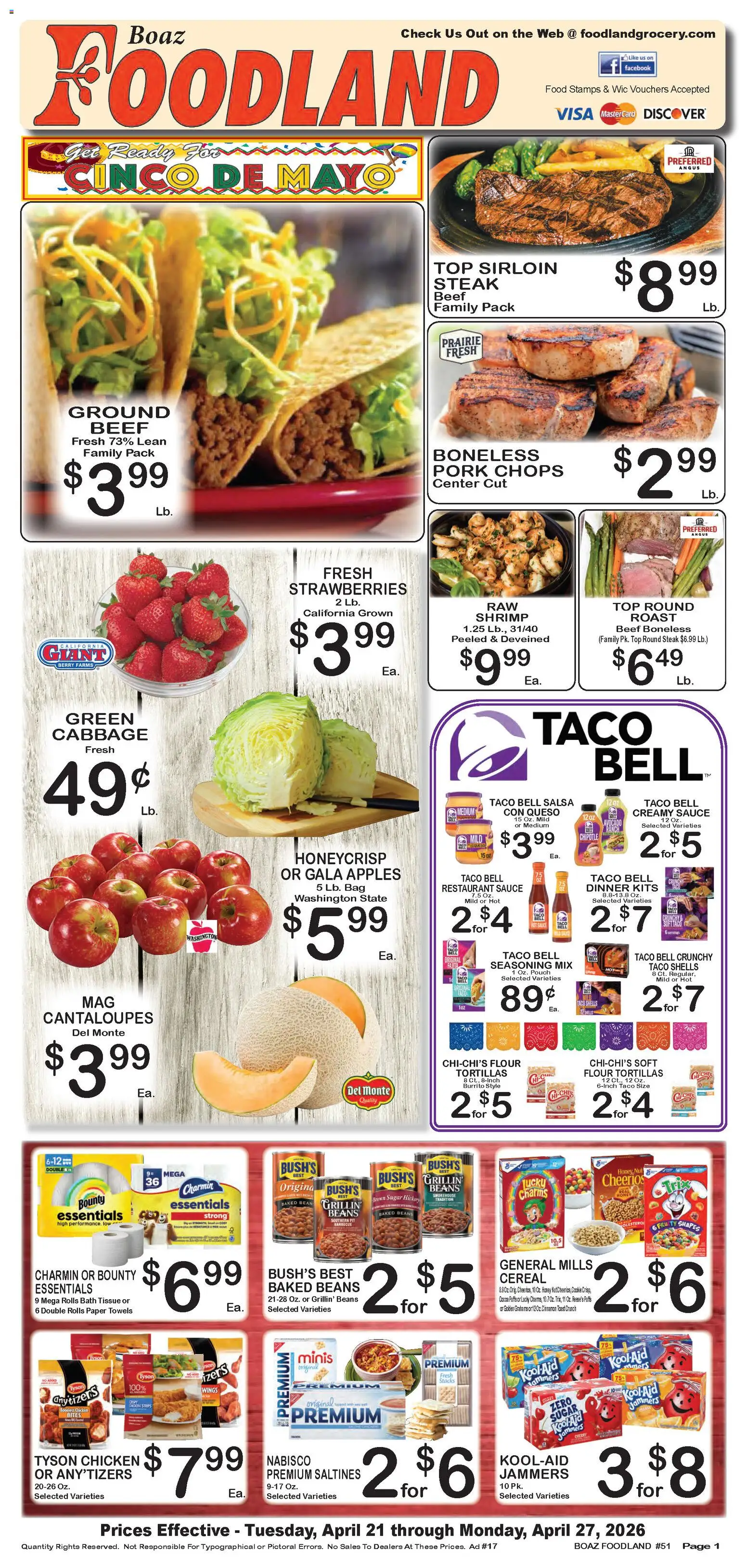 Foodland Weekly Ad - valid from 21.04.2026 | Page: 1 | Products: Apples, Strawberries, Sauce, Cabbage