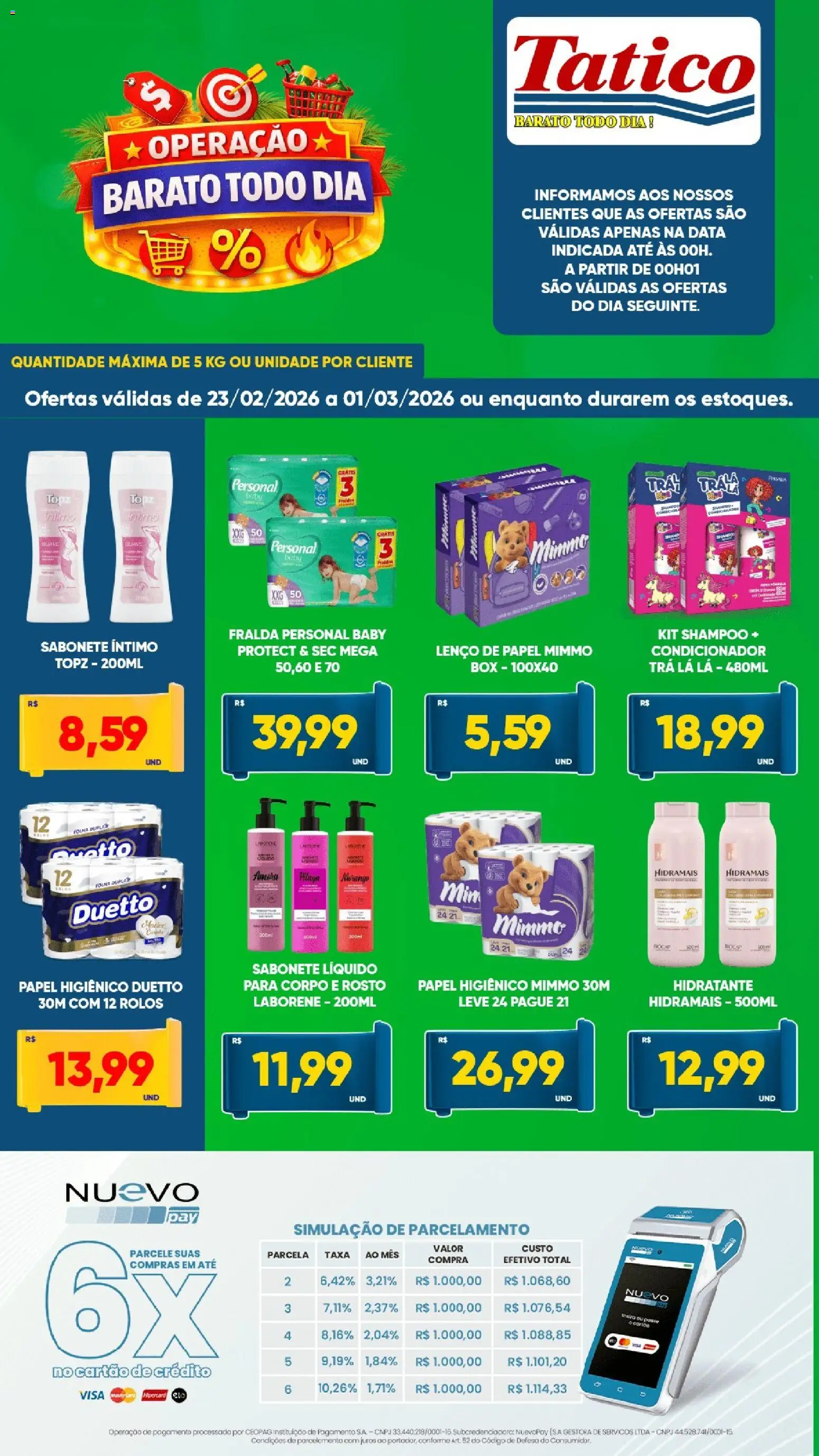 Tatico Folheto - válido de 23.02.2026 | Página: 5 | Produtos: Condicionador, Lenço, Fraldas, Papel higiênico
