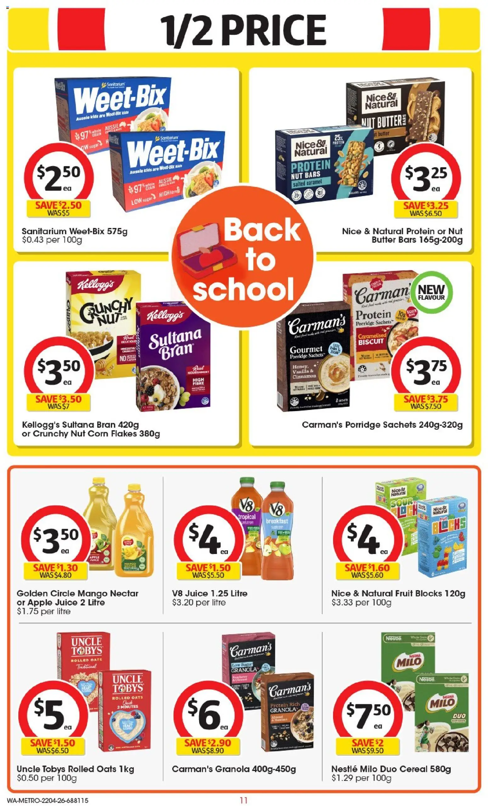Coles catalogue - valid from 22.04.2026 | Page: 11 | Products: Juice, Cereal, Nuts, Flakes