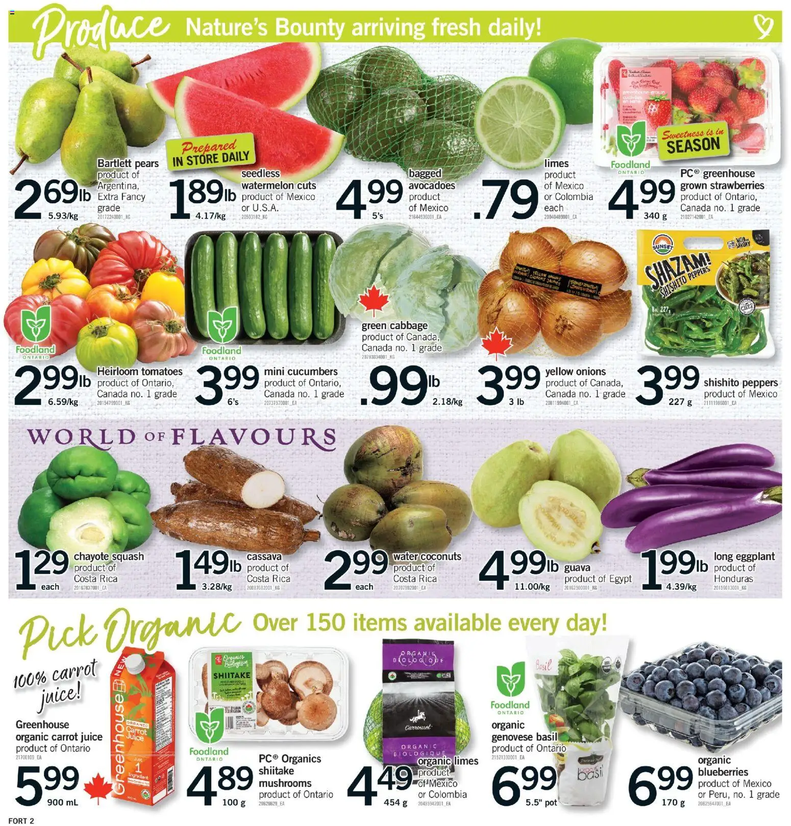 Fortinos flyer valid from 16.04.2026 | Page: 3 | Products: Strawberries, Cucumbers, Juice, Tomatoes
