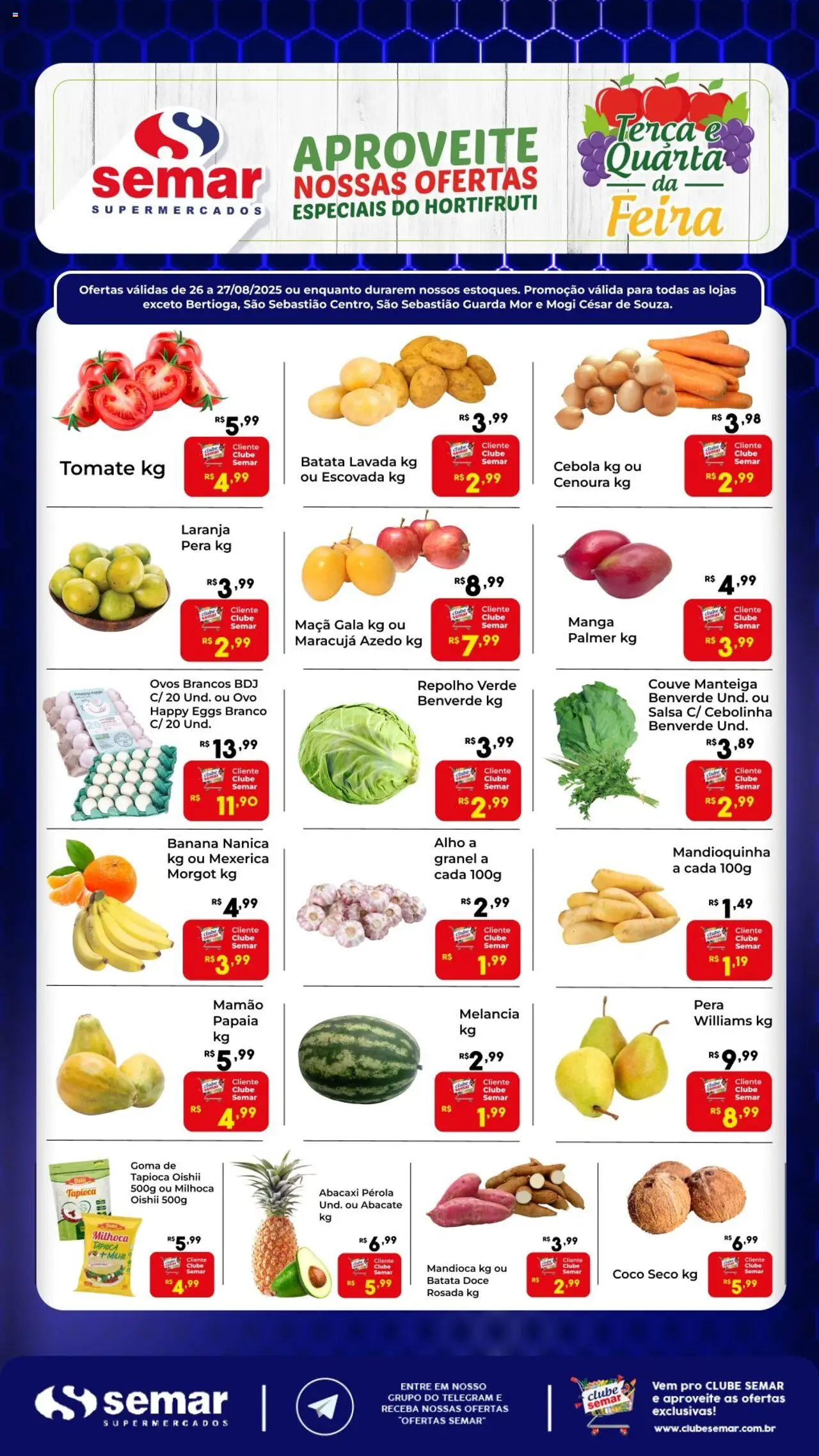 Semar Supermercado Folheto - válido de 26.08.2025 | Página: 2 | Produtos: Mexerica, Manteiga, Abacaxi, Mamão