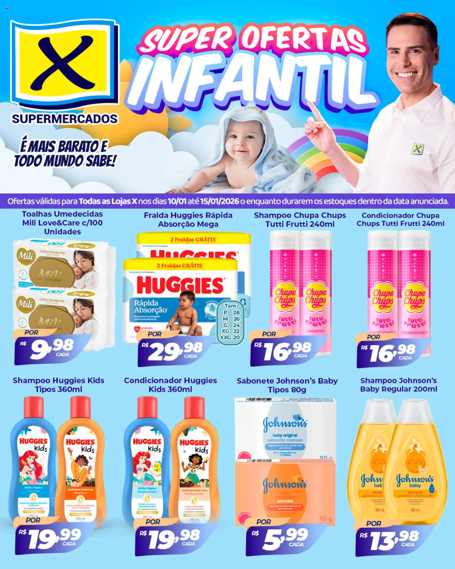 X Supermercados Folheto - válido de 10.01.2026 | Página: 1 | Produtos: Shampoo, Condicionador, Sabonete, Fraldas