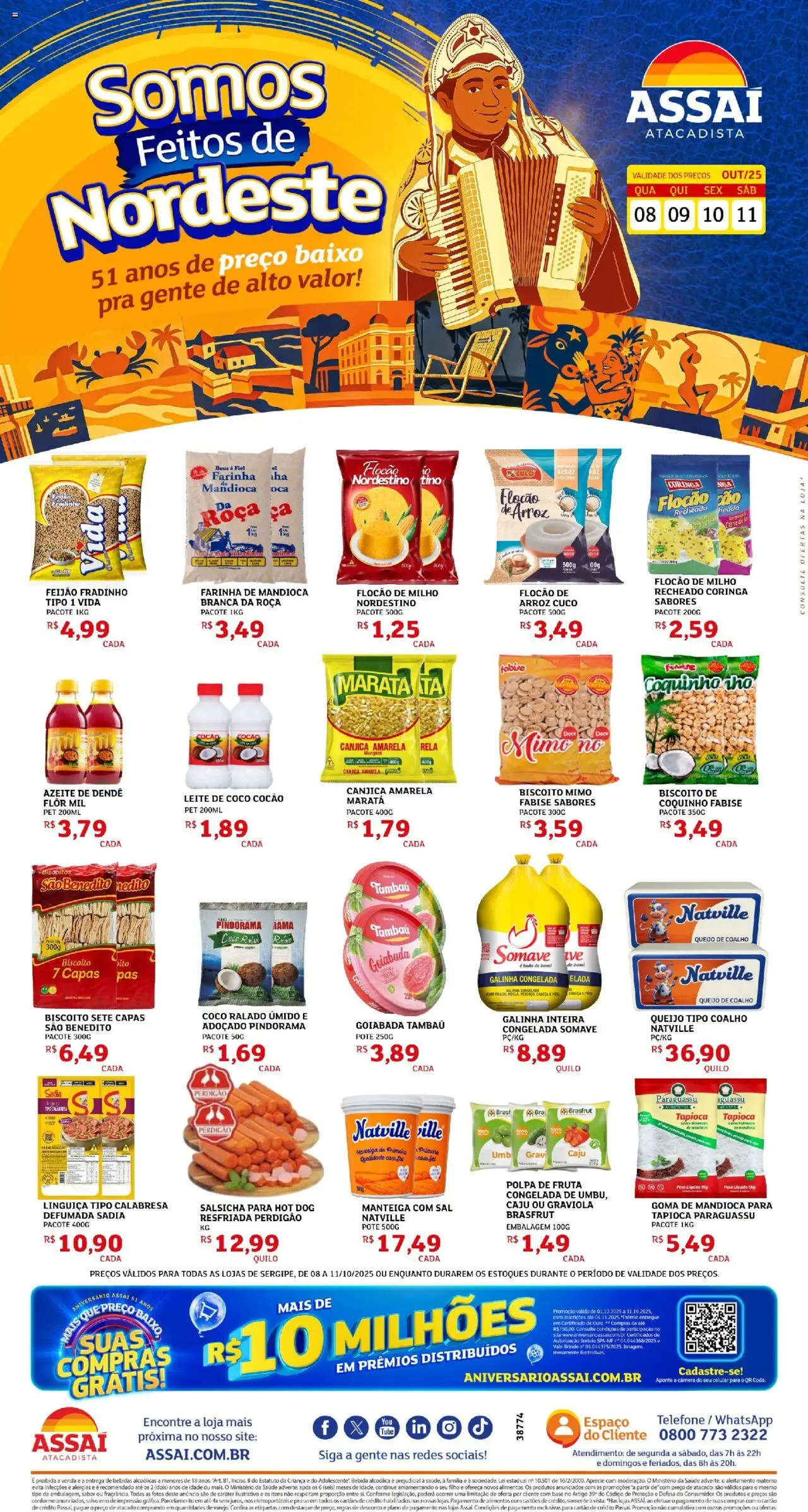 Assaí Atacadista Folheto - válido de 08.10.2025 | Página: 1 | Produtos: Caju, Farinha de mandioca, Tapioca, Caneca