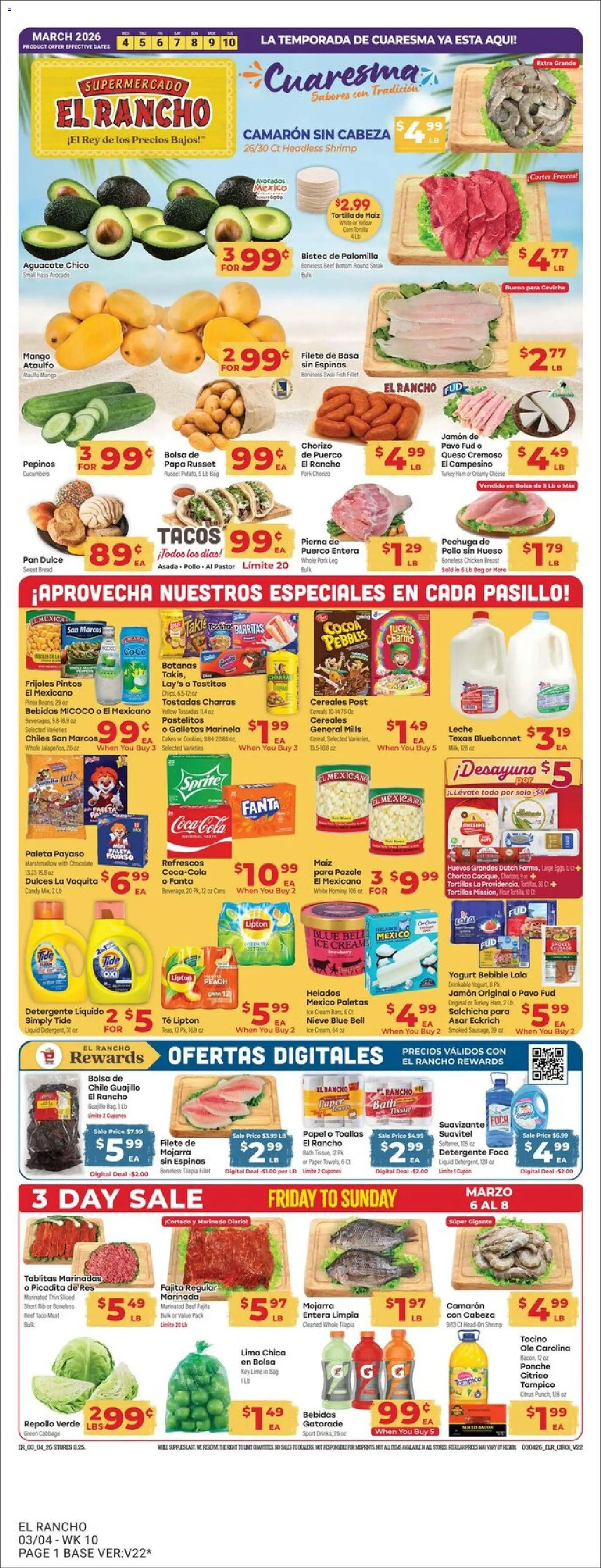 El Rancho Weekly Ad - valid from 04.03.2026 | Page: 1 | Products: Chocolate, Cucumbers, Ice cream, Lime