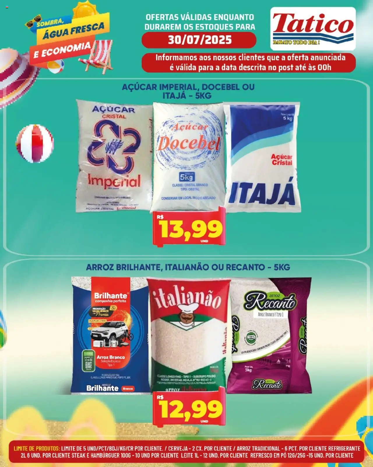 Tatico Folheto - válido de 30.07.2025 | Página: 1 | Produtos: Leite, Cerveja, Arroz, Açúcar