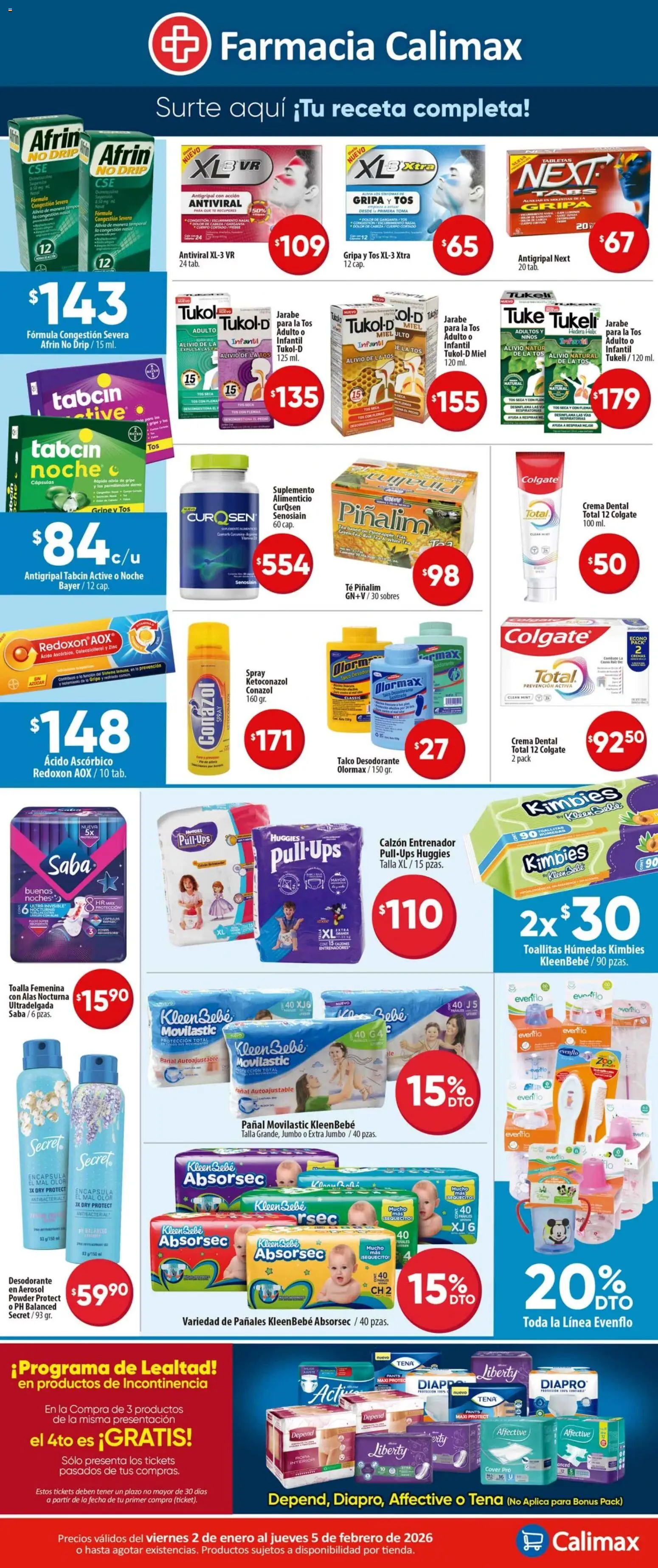 Nuevas ofertas de Calimax válidas en toda la República Mexicana desde el 02.01.2026. ¡Encuentra las mejores ofertas en Calimax folleto Farmacia! | Página: 2 | Productos: Desodorante, Toalla, Antigripal, Pants