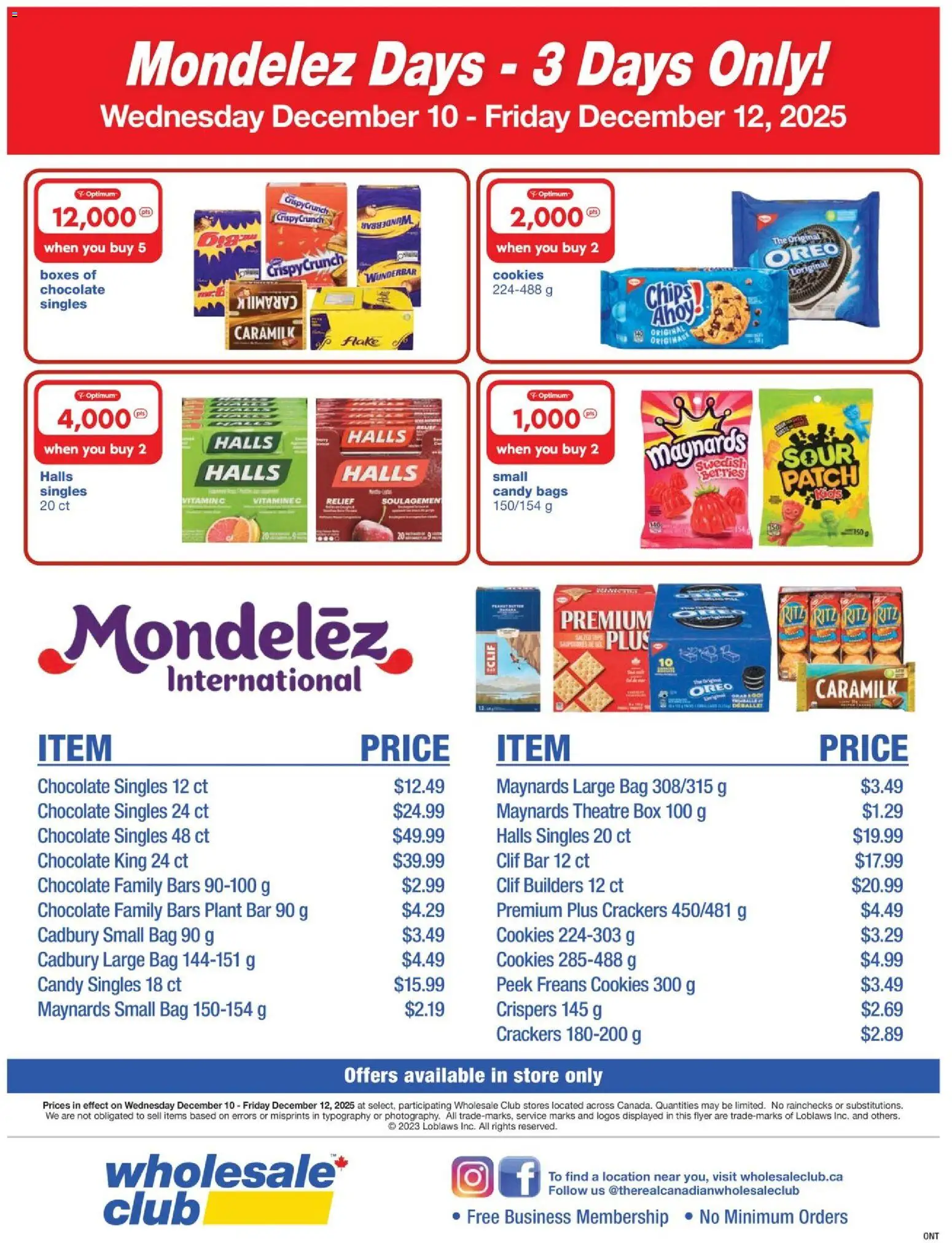 Wholesale Club flyer valid from 10.12.2025 | Page: 1 | Products: Chips, Cookies, Bag, Box