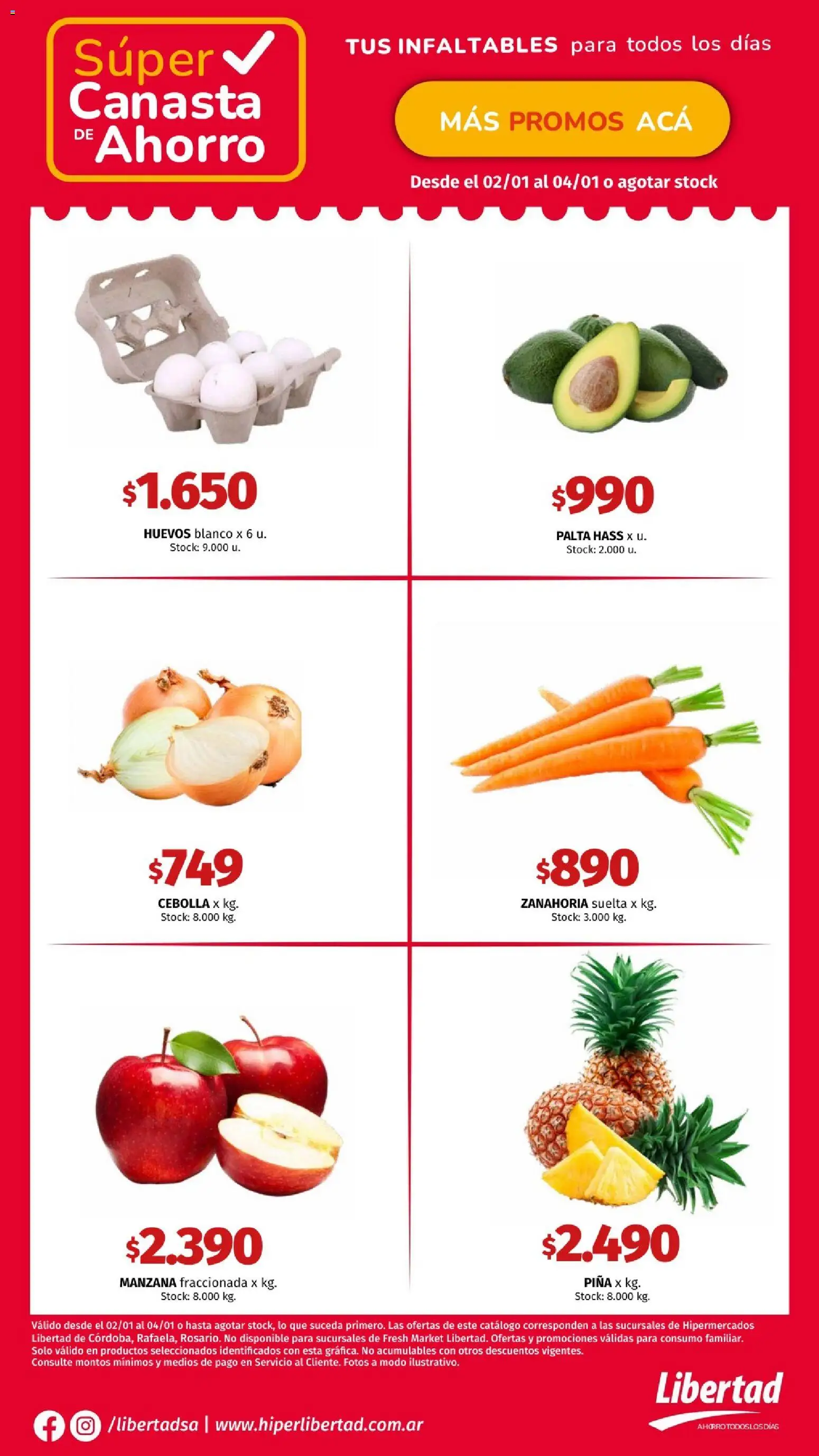 Hipermercado Libertad catálogo │ válido desde el 02.01.2026 | Página: 3 | Productos: Palta, Huevos, Piña, Zanahoria