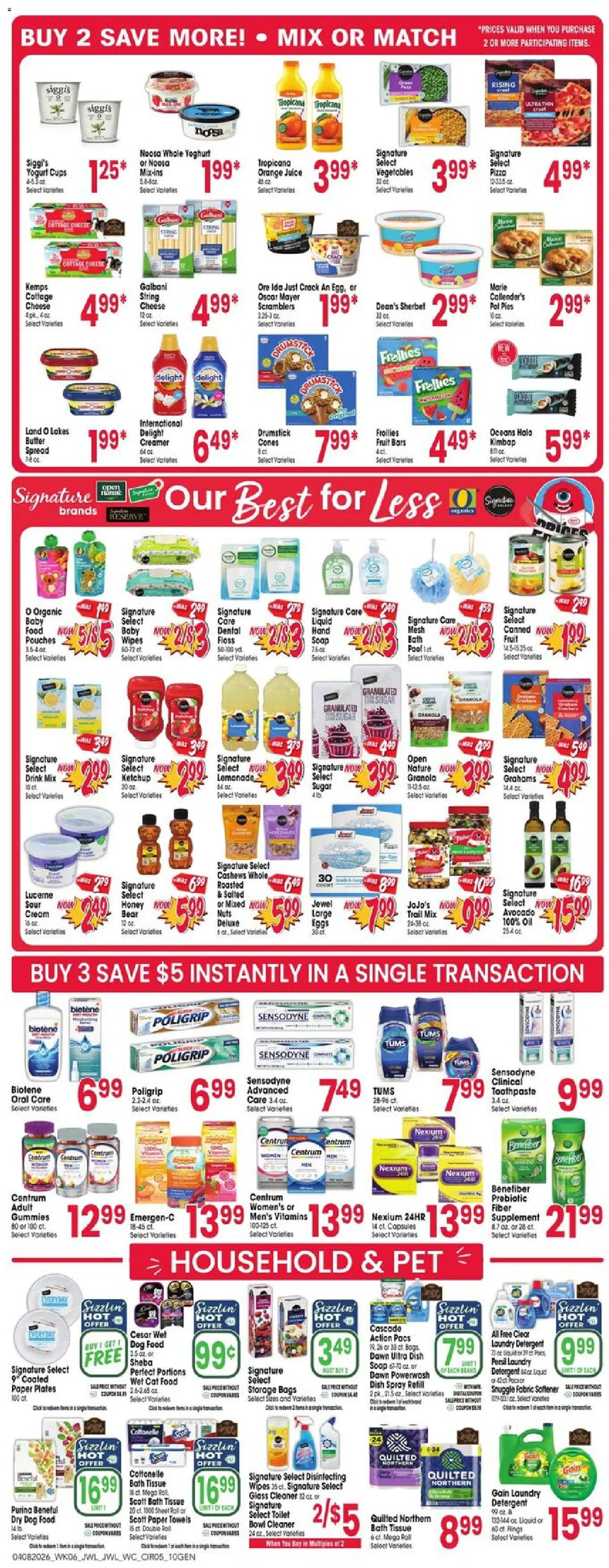 Jewel Osco Weekly Ad - valid from 08.04.2026 | Page: 5 | Products: Bath, Cheese, Fabric softener, Detergent