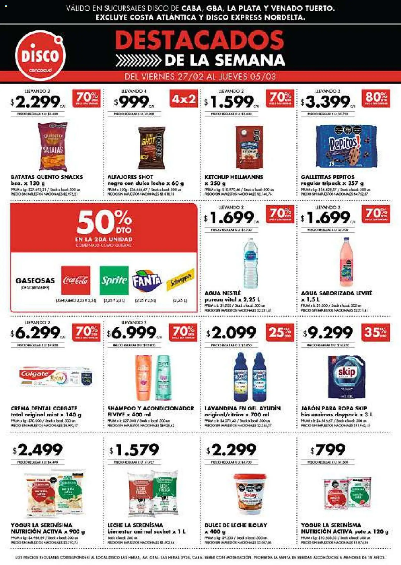 Disco - Ofertas | Bs. As. y Santa Fé │ válido desde el 26.02.2026 | Página: 9 | Productos: Galletitas, Shampoo, Acondicionador, Agua
