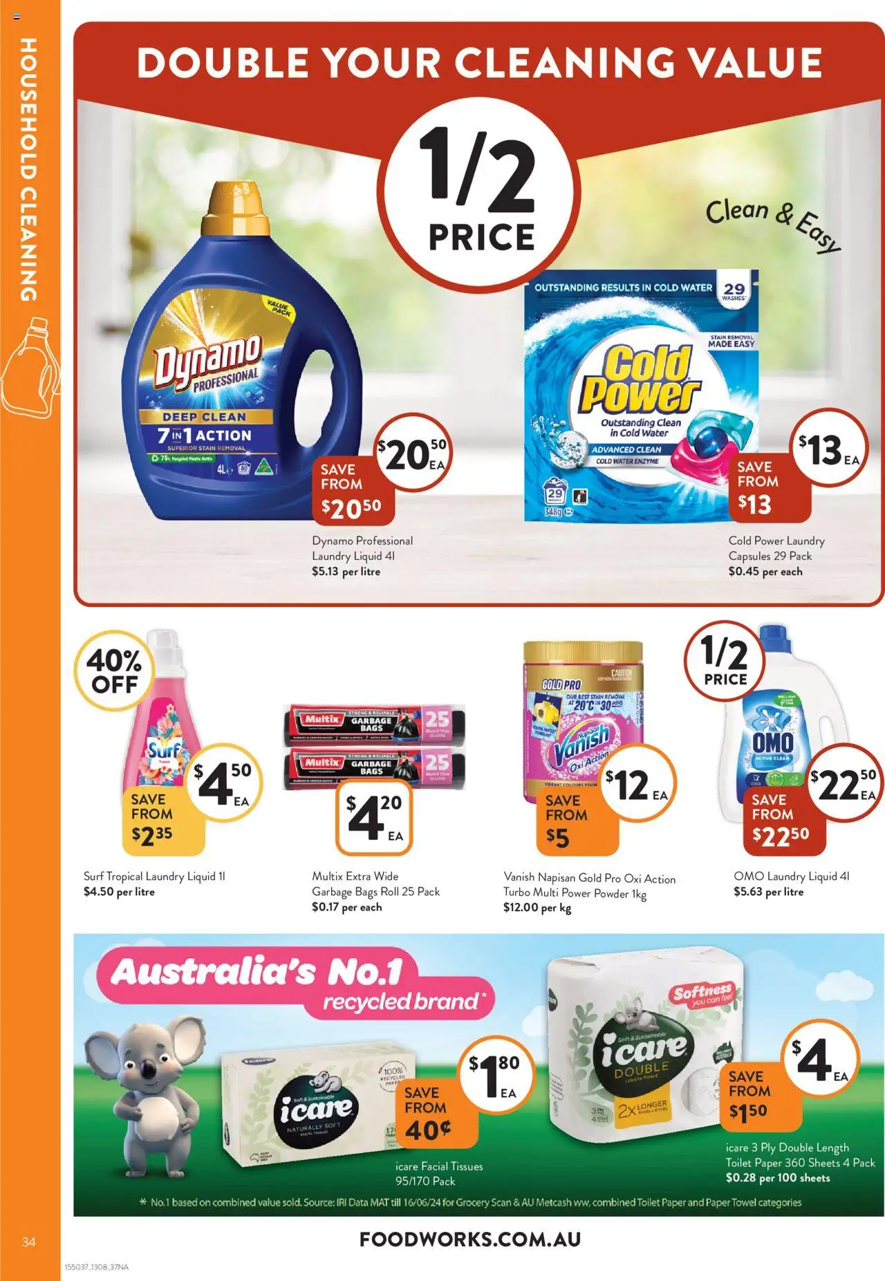 Foodworks catalogue - valid from 13.08.2025 | Page: 34 | Products: Household, Powder, Toilet paper, Tissues