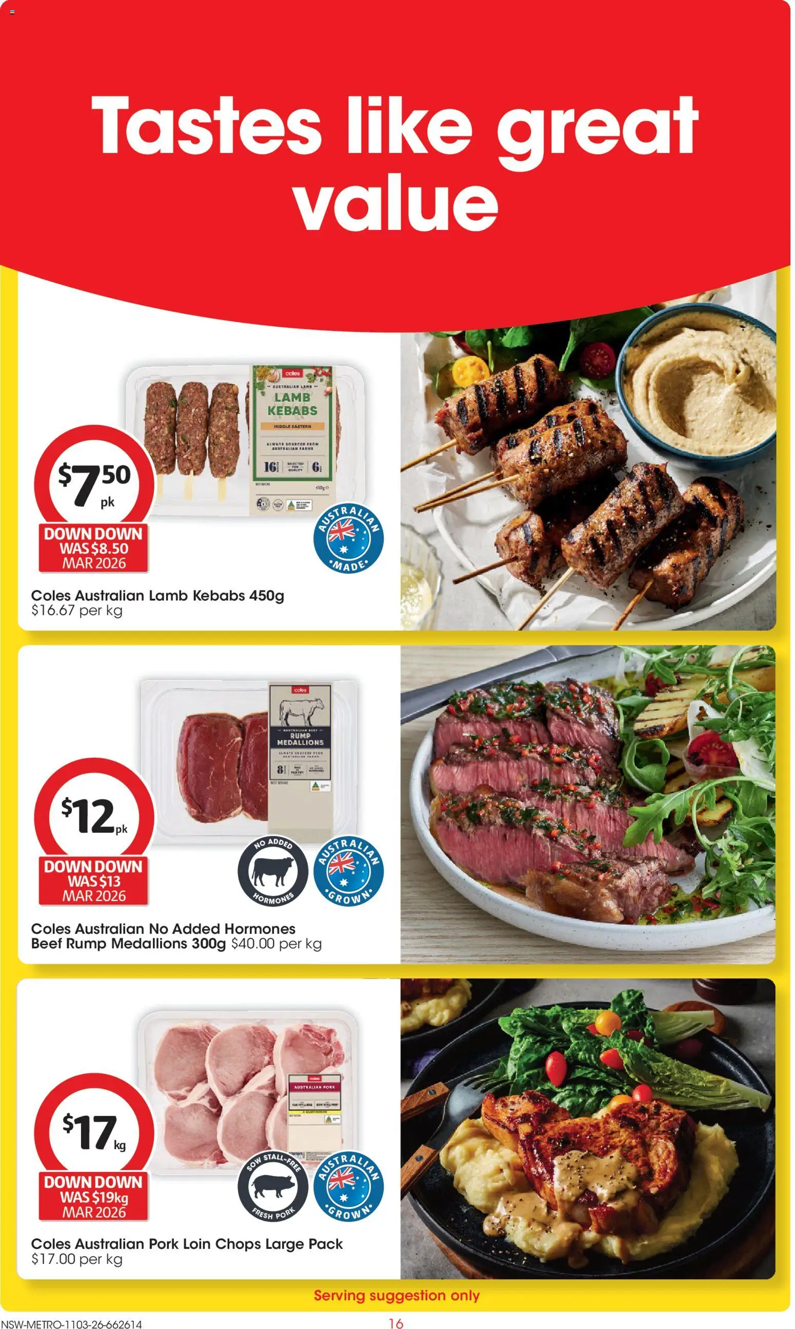 Coles catalogue - valid from 11.03.2026 | Page: 16 | Products: Pork, Lamb, Beef