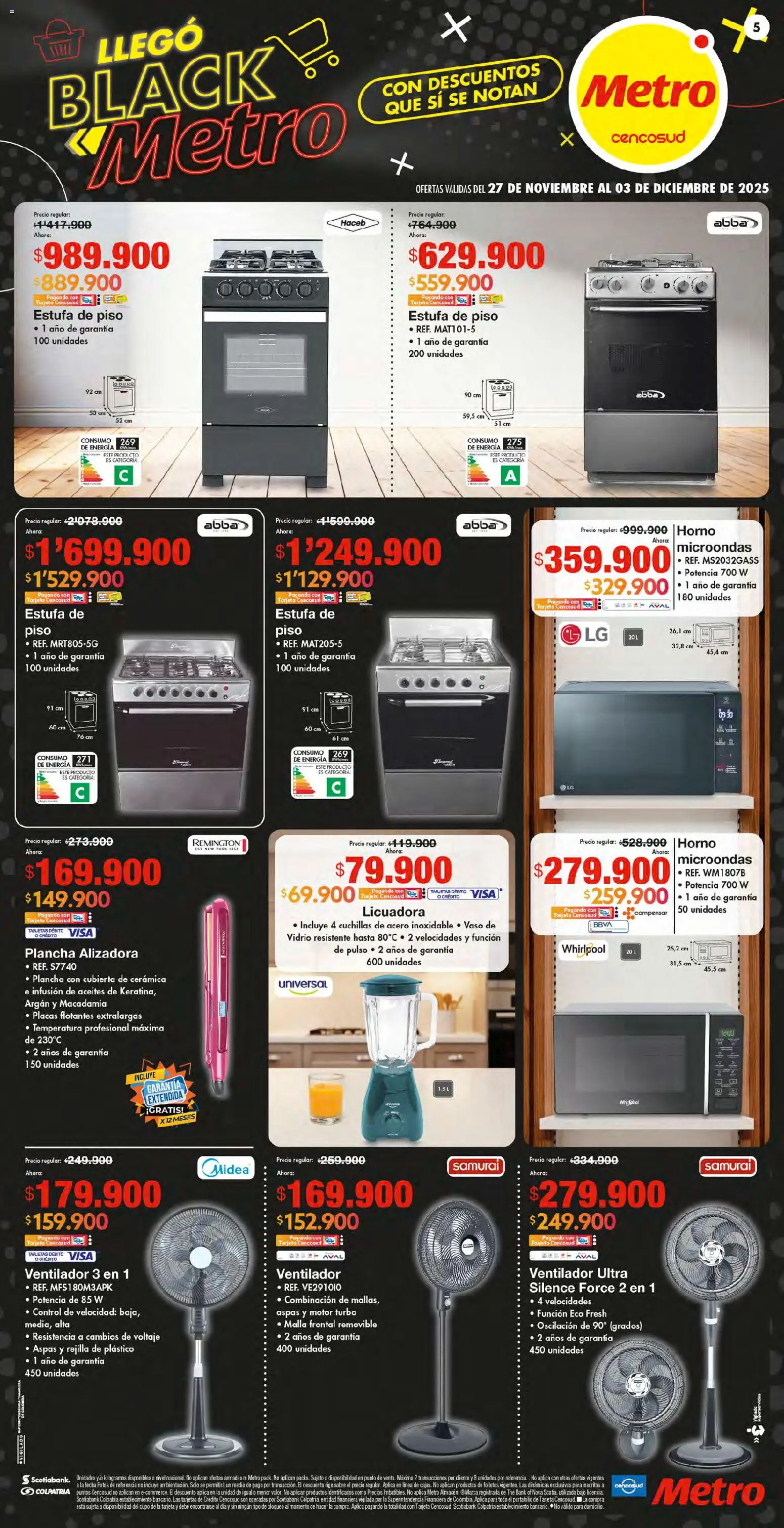 Metro revista - valida desde el 27.11.2025 | Página: 5 | Productos: Plancha, Horno, Microondas, Combinación