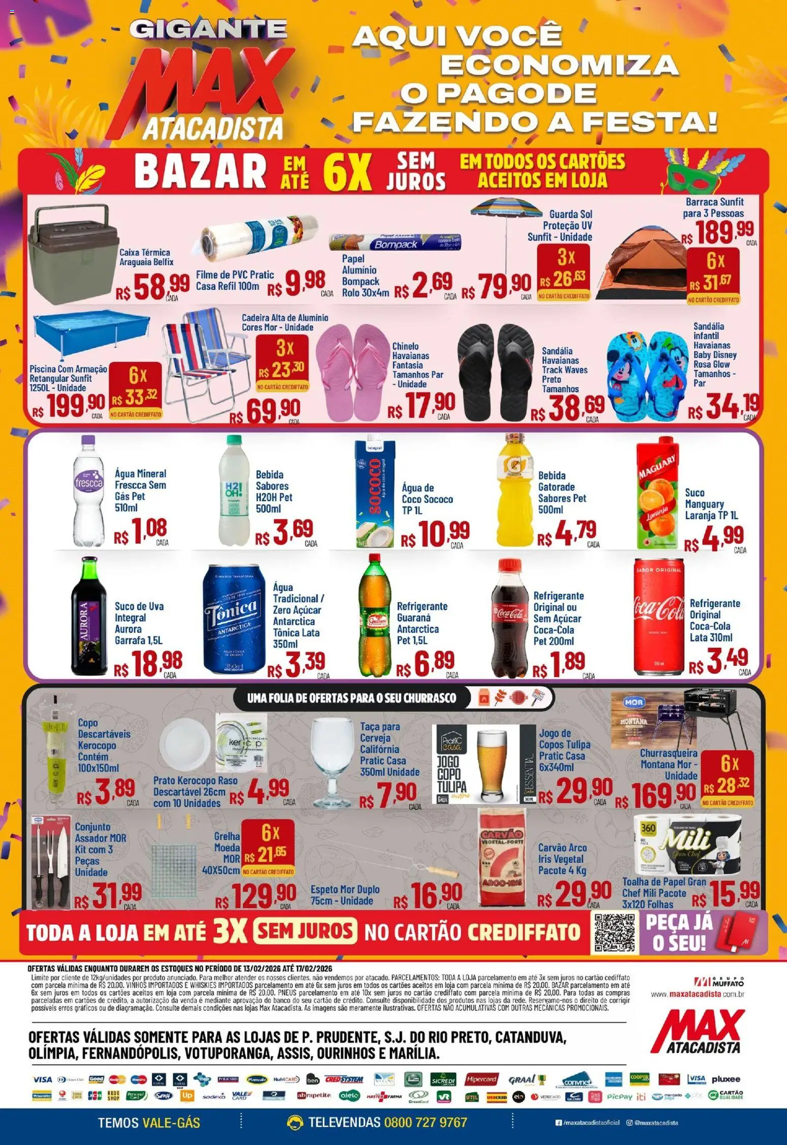 Max Atacadista Folheto - válido de 13.02.2026 | Página: 2 | Produtos: filme de PVC, Banco, Água mineral, Açúcar