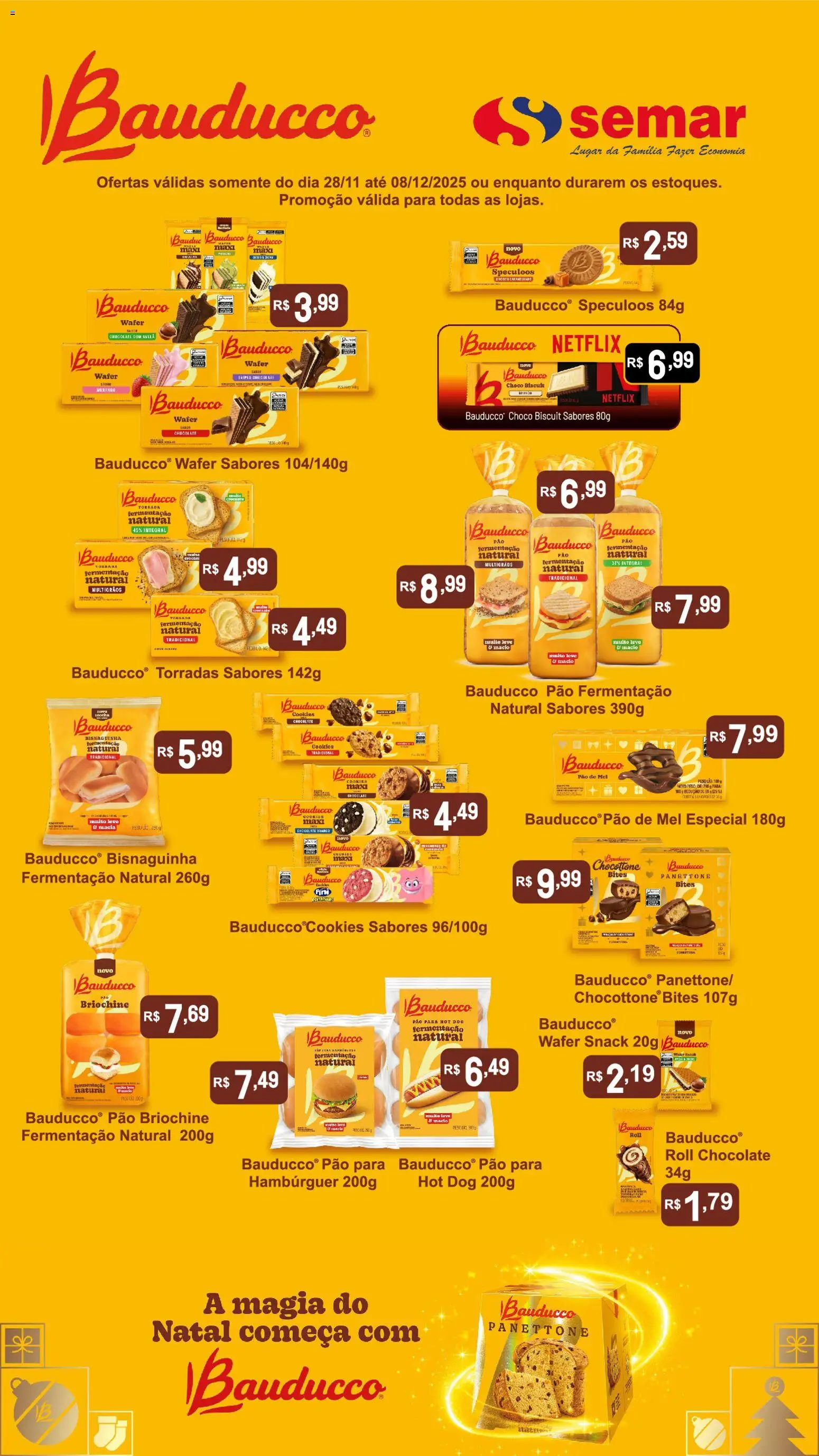 Semar Supermercado Folheto - válido de 28.11.2025 | Página: 1 | Produtos: Panettone, Chocolate, Mel, Hambúrguer