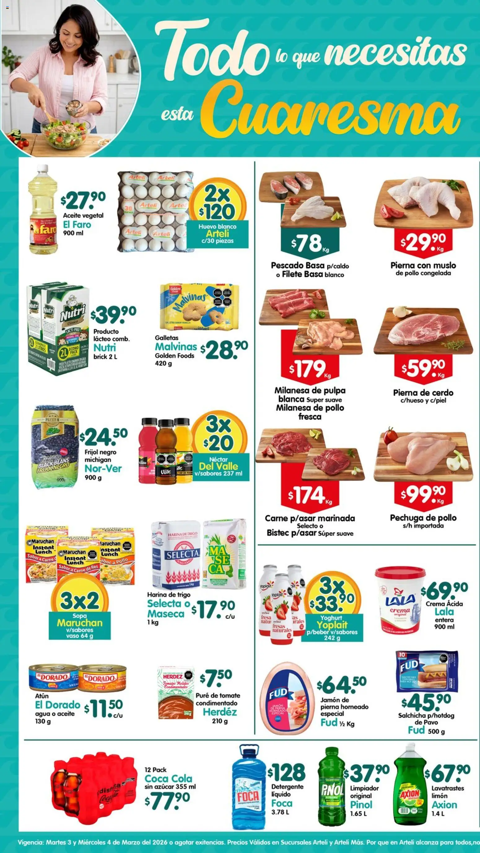 Nuevas ofertas de Arteli válidas en toda la República Mexicana desde el 03.03.2026. ¡Encuentra las mejores ofertas en Arteli folleto! | Página: 1 | Productos: Pollo, Milanesa, Harina, Atún