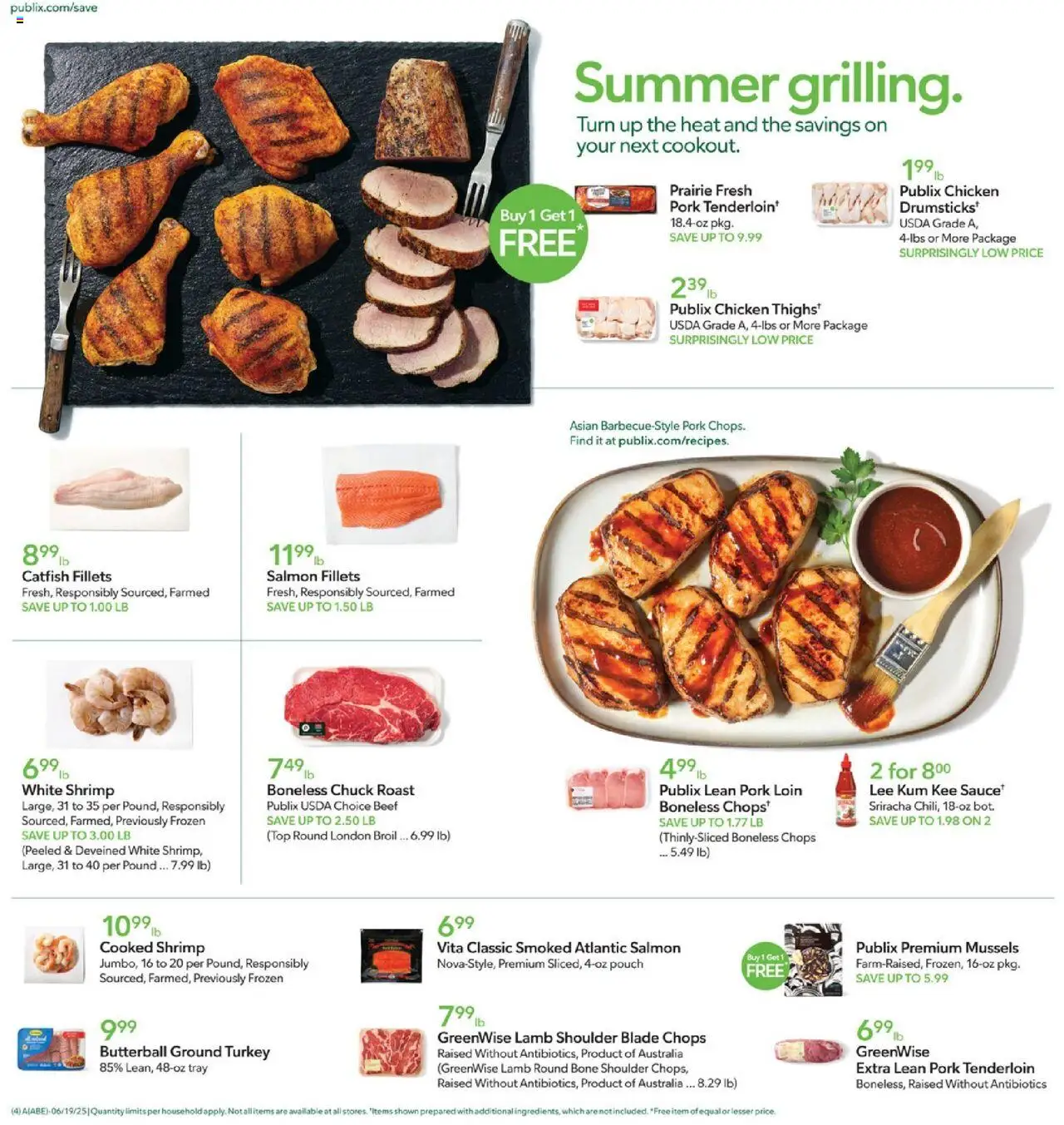 Publix Weekly Ad - valid from 18.06.2025 | Page: 4 | Products: Pork, Beef, Sauce