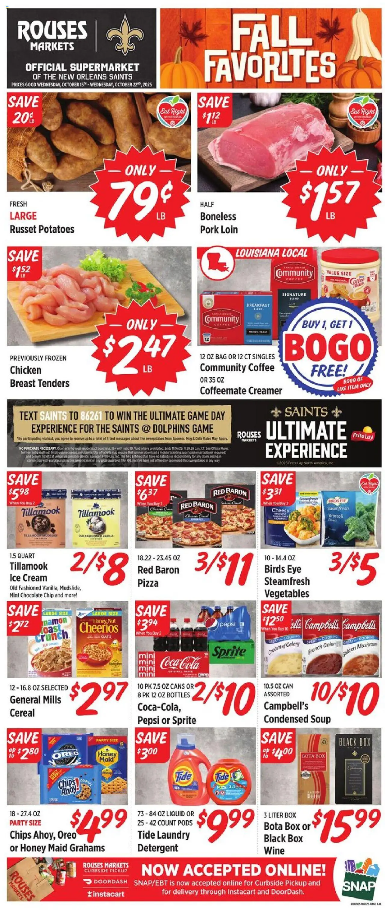 Rouses Weekly Ad - AL - valid from 15.10.2025 | Page: 2 | Products: Pizza, Chips, Ice cream, Onion