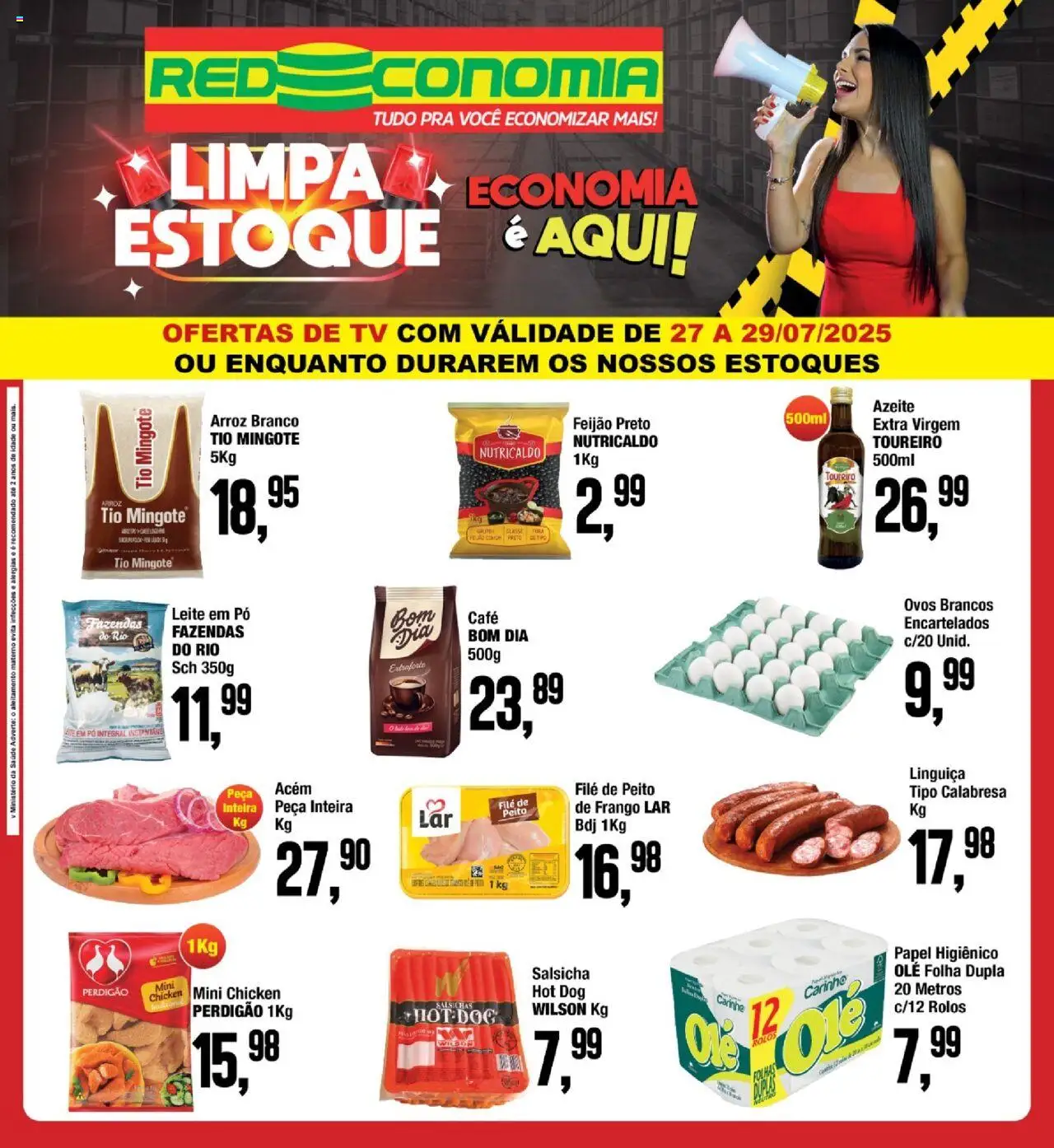 RedEconomia Folheto - válido de 27.07.2025 | Página: 1 | Produtos: Arroz tio mingote, Ovos, Café, Frango