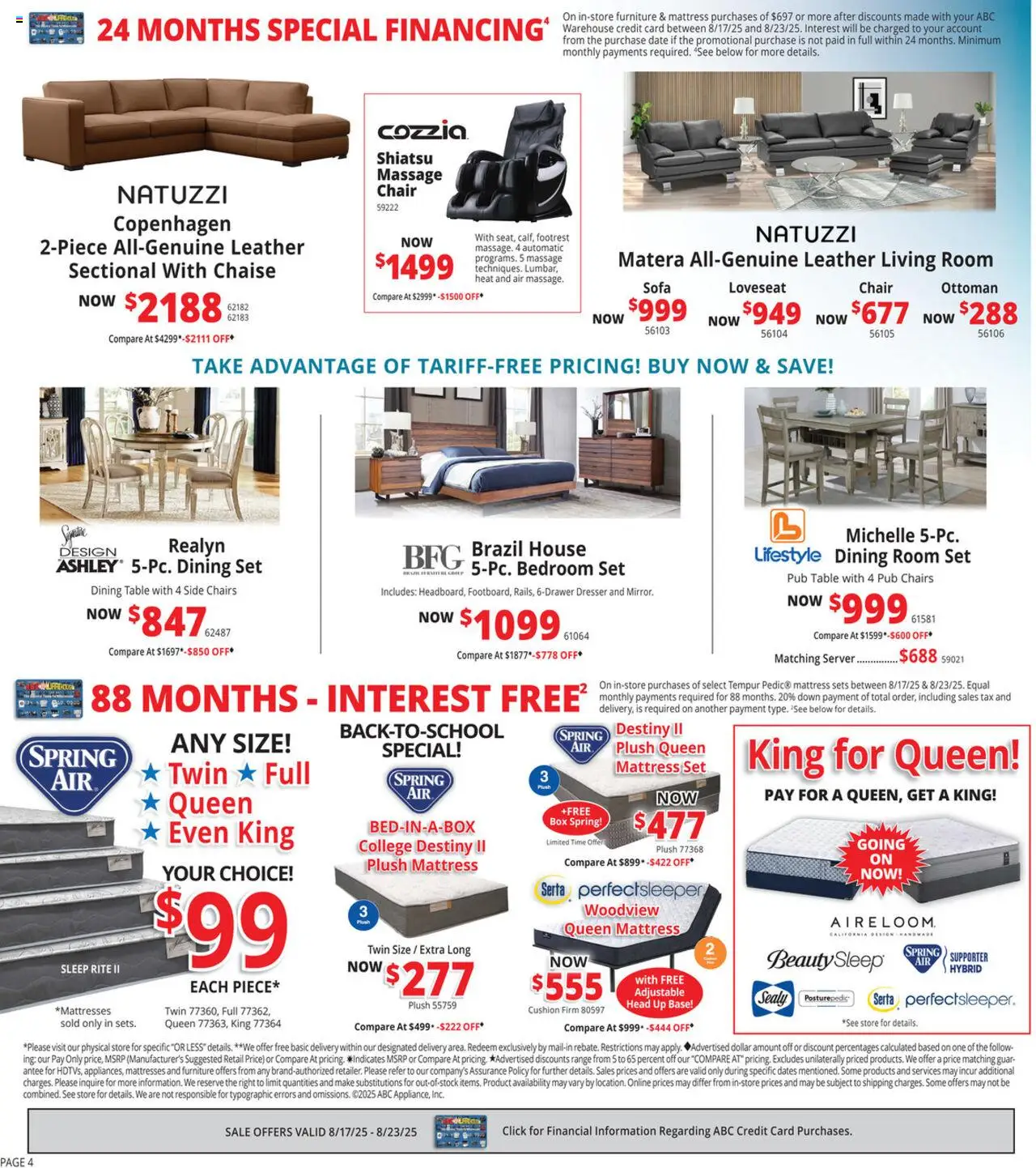 ABC Warehouse Weekly Ad - valid from 17.08.2025 | Page: 4 | Products: Sofa, Chair, Dresser, Date