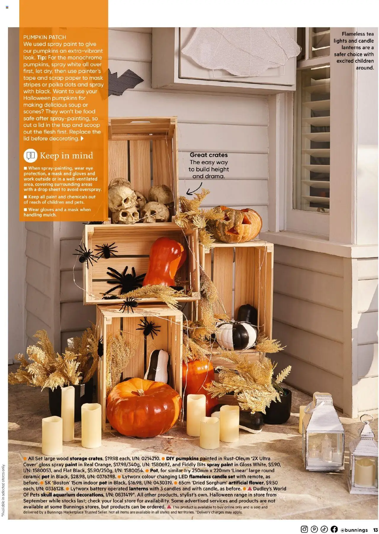 Bunnings Warehouse catalogue - valid from 01.10.2025 | Page: 13 | Products: Battery, Crates, Pumpkin, Candles