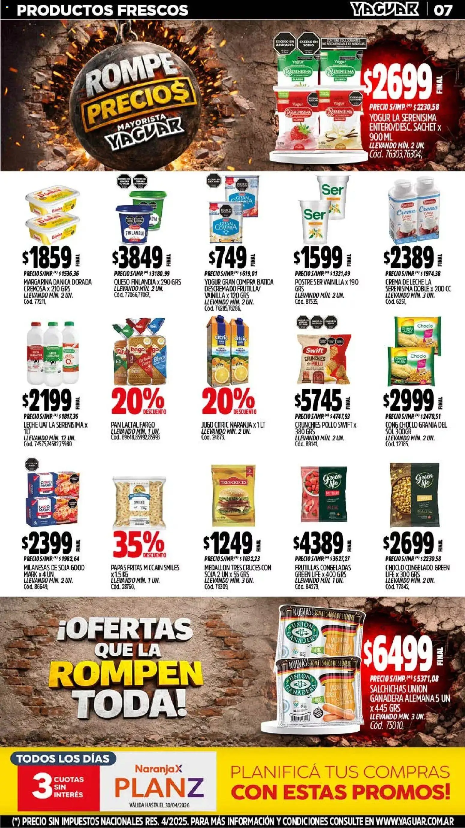 Yaguar - Oferta Semanal Neuquen │ válido desde el 13.04.2026 | Página: 7 | Productos: Crema de leche, Queso, Pan, Crema