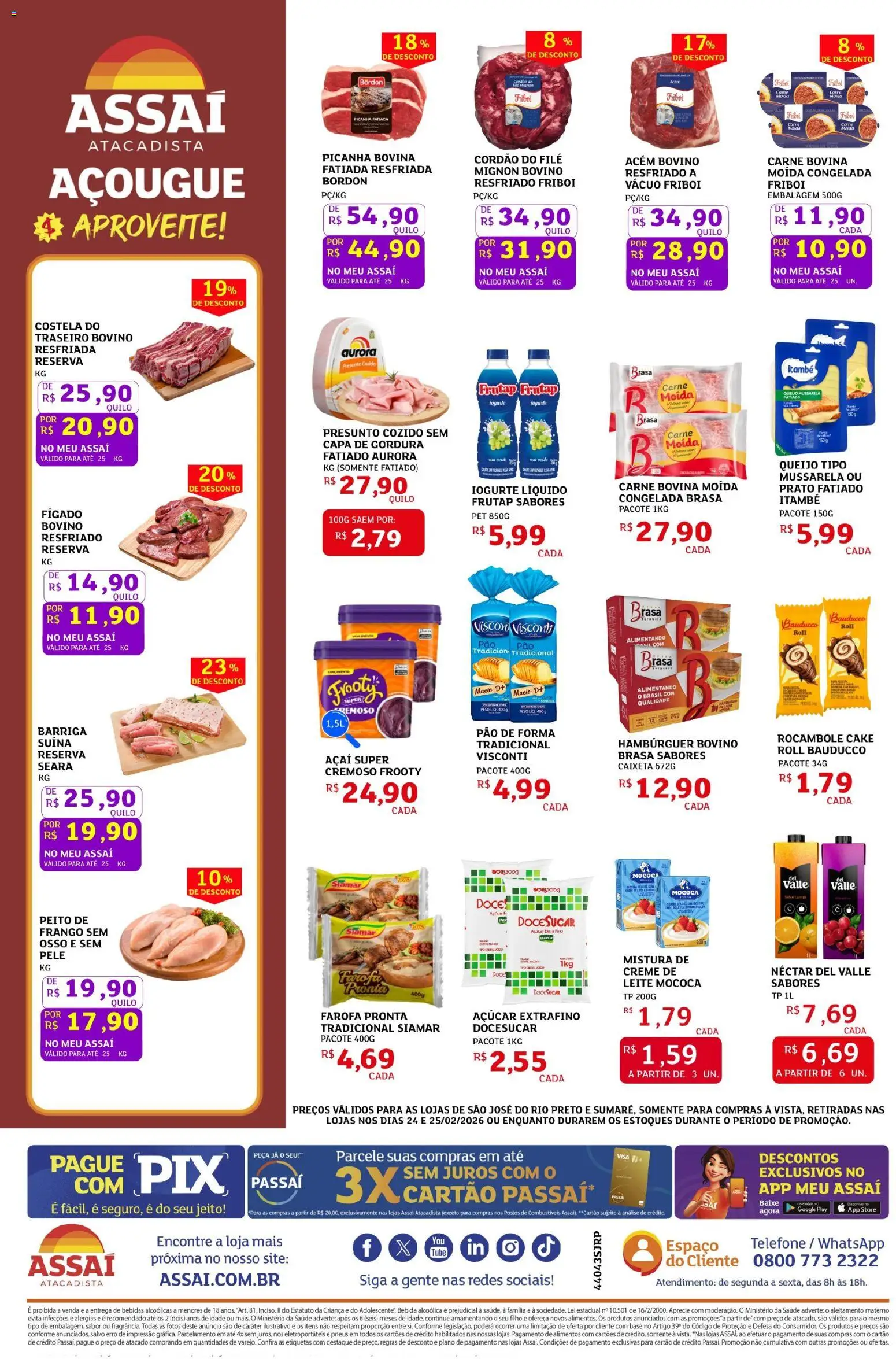 Assaí Atacadista Folheto - válido de 24.02.2026 | Página: 2 | Produtos: Filé mignon, Telefone, Farofa, Mussarela