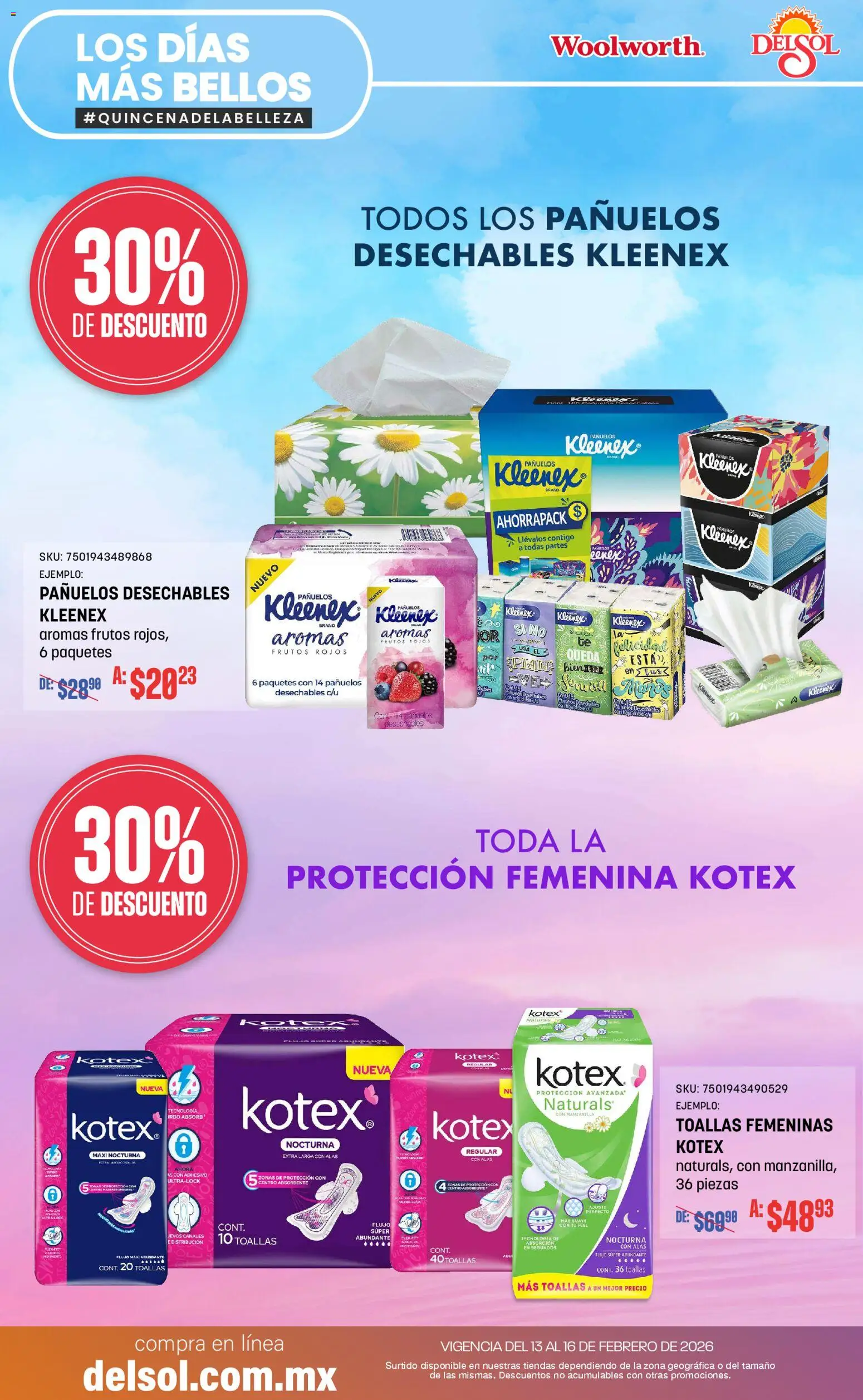 Nuevas ofertas de Del Sol y Woolworth válidas en toda la República Mexicana desde el 13.02.2026. ¡Encuentra las mejores ofertas en Del Sol y Woolworth catálogo Los días más bellos! | Página: 22 | Productos: Toallas