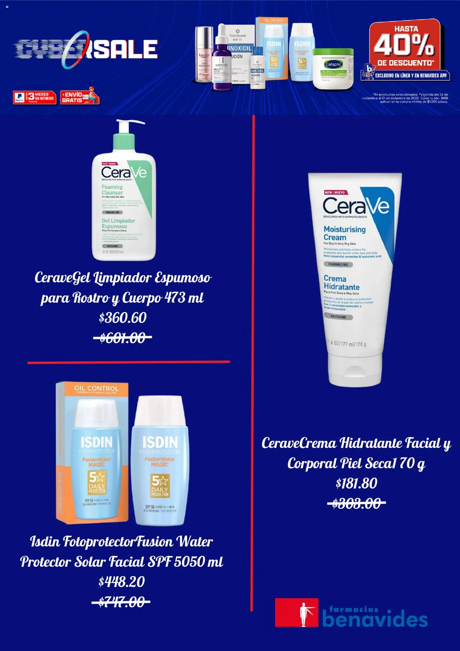 Nuevas ofertas de Farmacia Benavides válidas en toda la República Mexicana desde el 24.11.2025. ¡Encuentra las mejores ofertas en Farmacia Benavides Cyber Monday! | Página: 4 | Productos: Limpiador, Body, Perfume, Protector solar