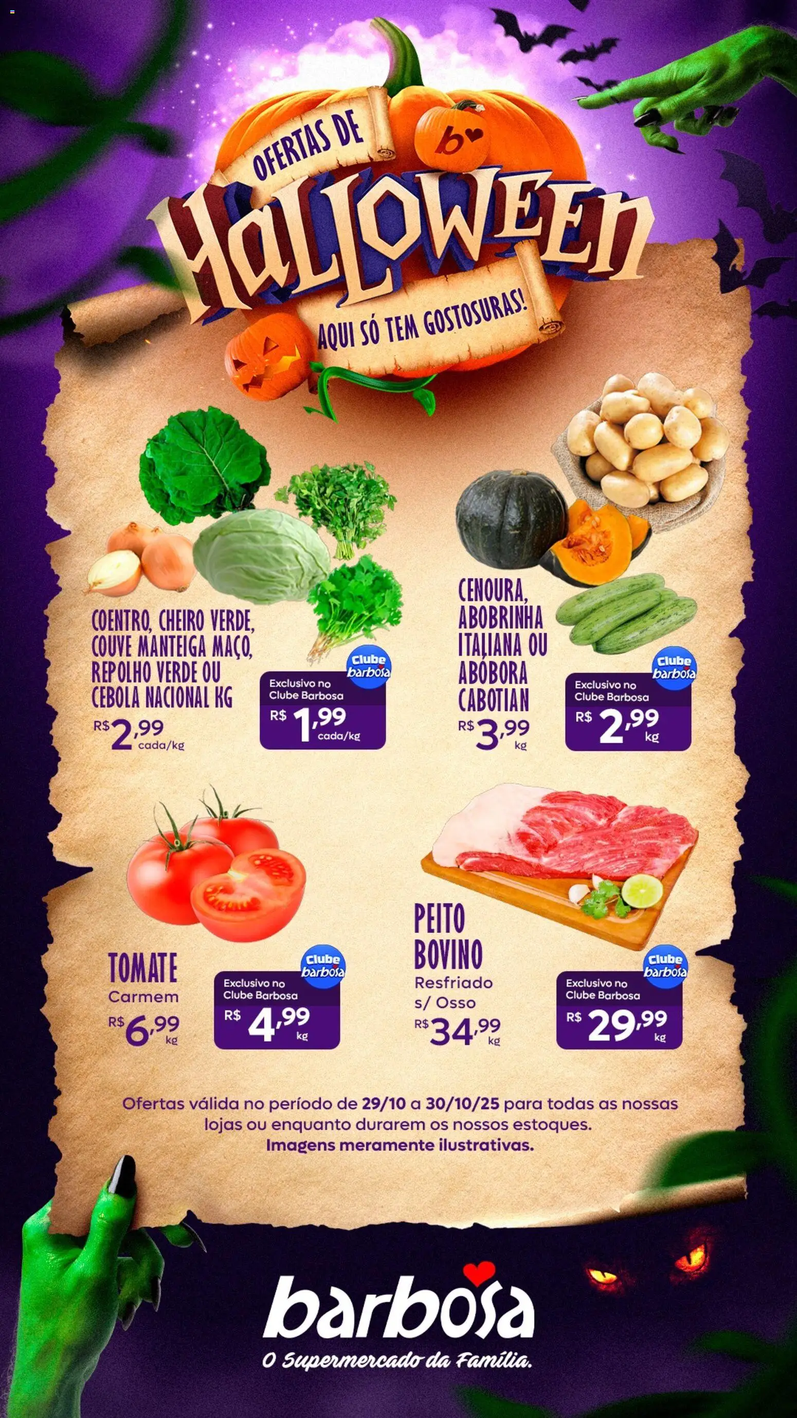 Barbosa Supermercados Folheto - válido de 29.10.2025 | Página: 1 | Produtos: Cebola, Repolho, Manteiga, Couve