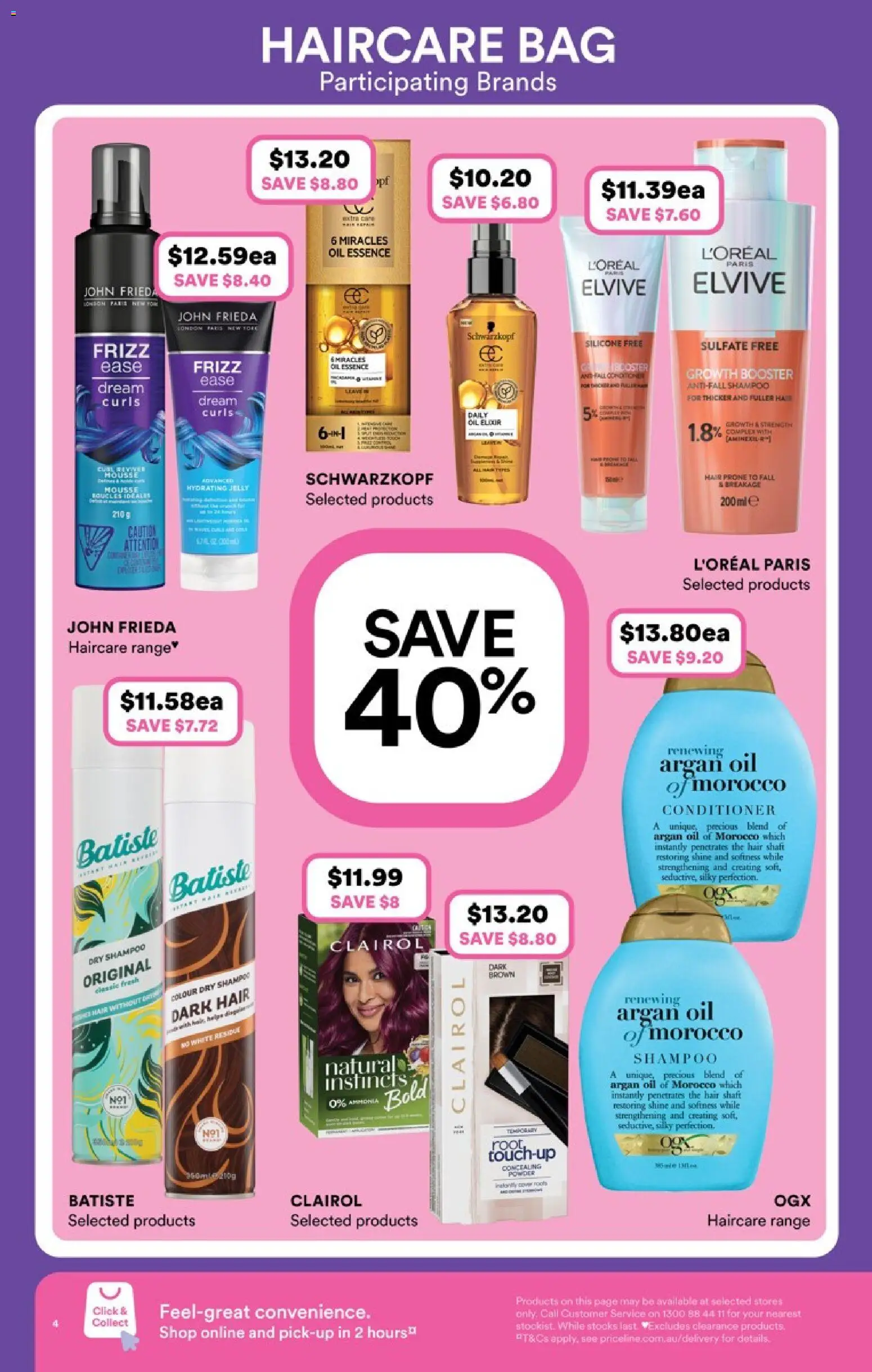 Priceline Pharmacy catalogue - valid from 22.01.2026 | Page: 4 | Products: Powder, Shampoo, Argan oil, Bag