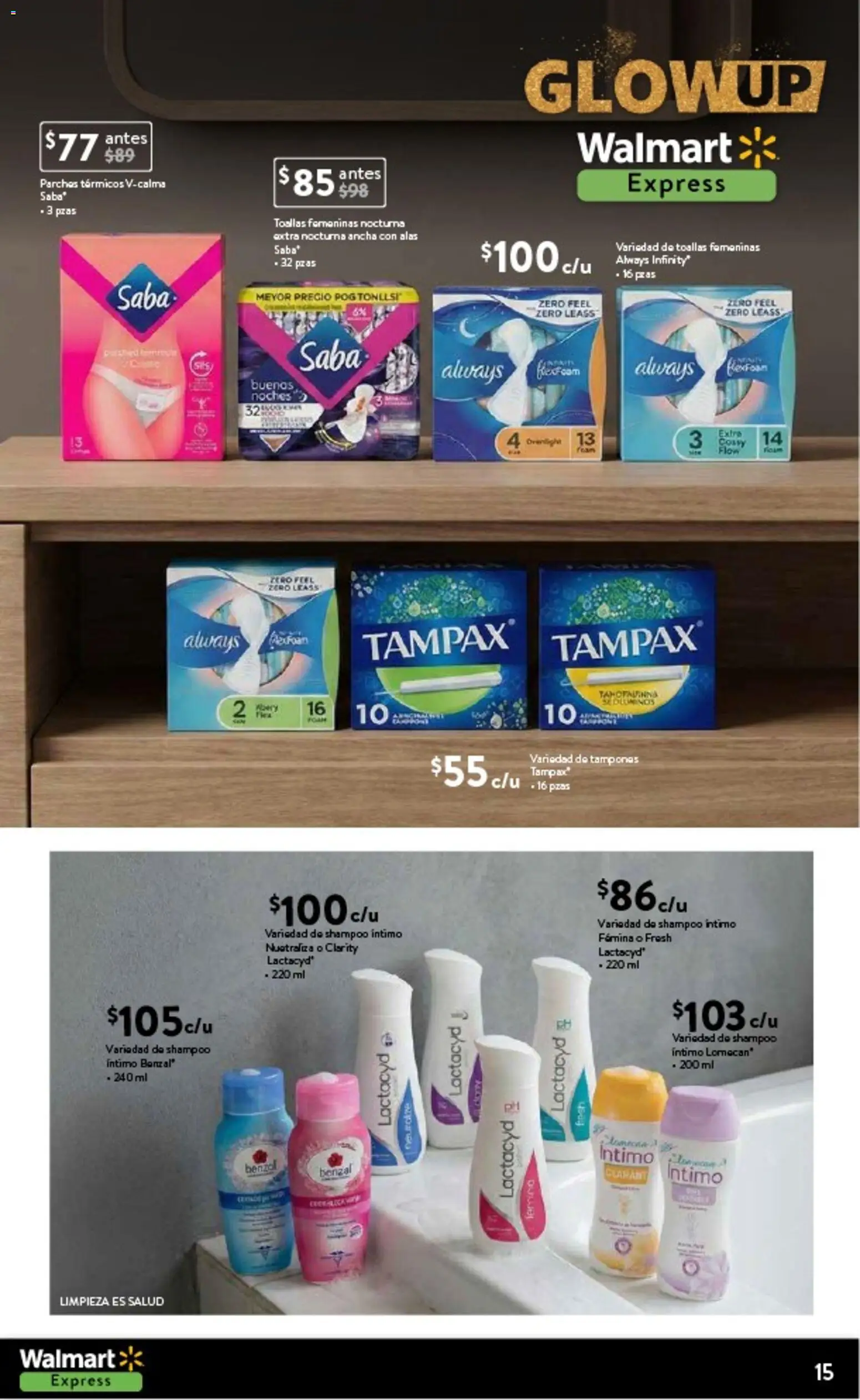 Nuevas ofertas de Walmart Express válidas en toda la República Mexicana desde el 11.02.2026. ¡Encuentra las mejores ofertas en Walmart Express folleto! | Página: 15 | Productos: Tampones, Toallas