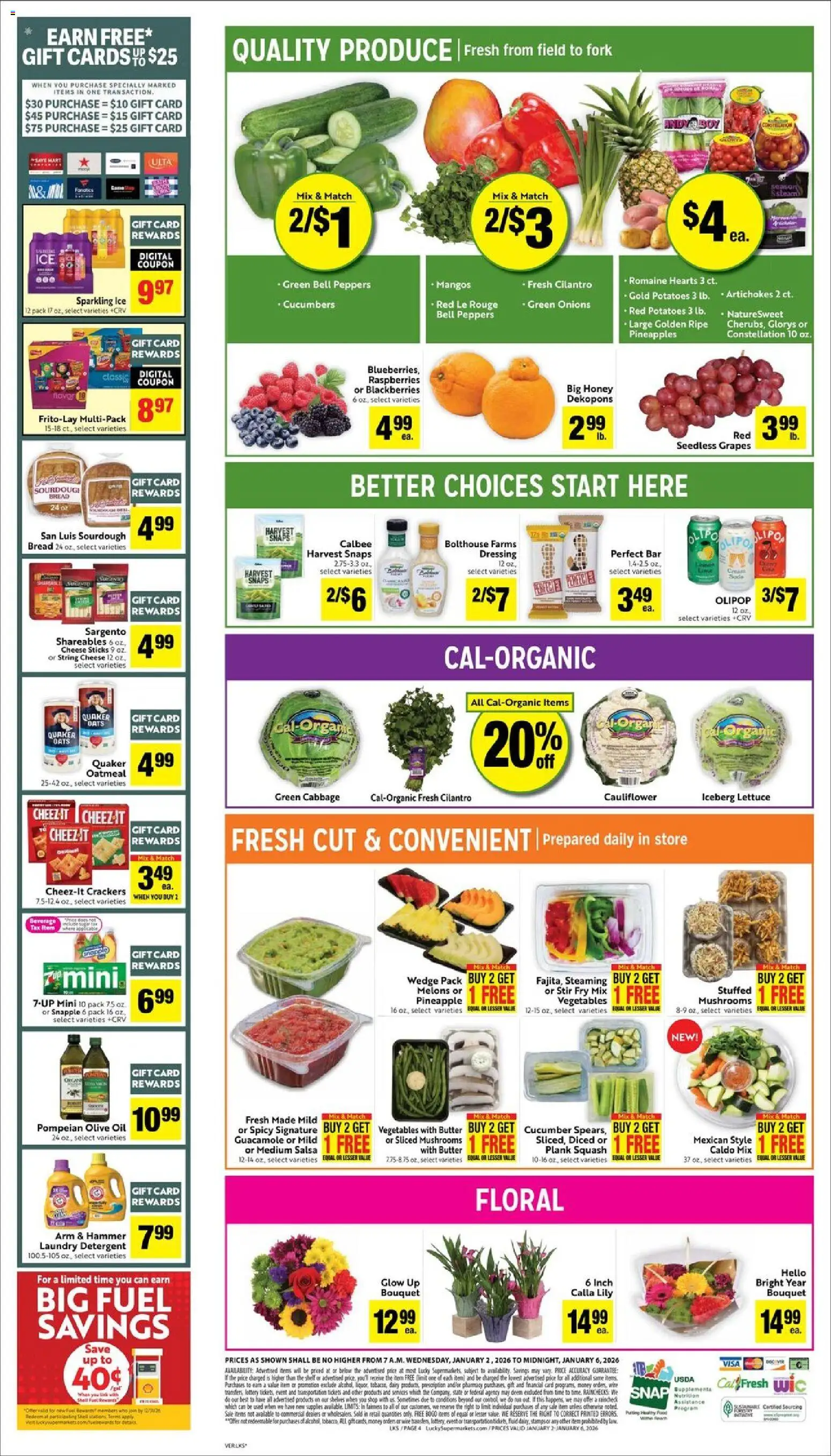 Lucky Supermarkets Weekly Ad - valid from 02.01.2026 | Page: 4 | Products: Cheese, Bread, Pineapple, Potatoes