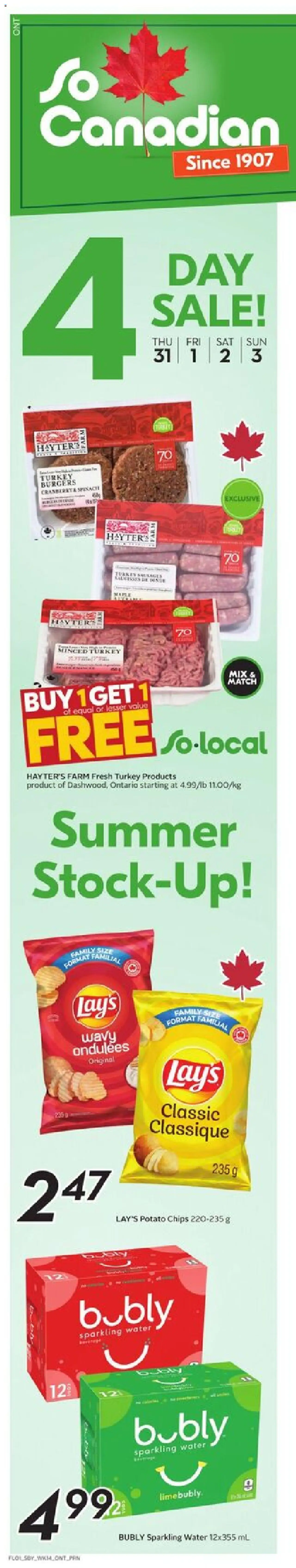 Sobeys flyer valid from 31.07.2025 | Page: 2 | Products: Chips, Turkey