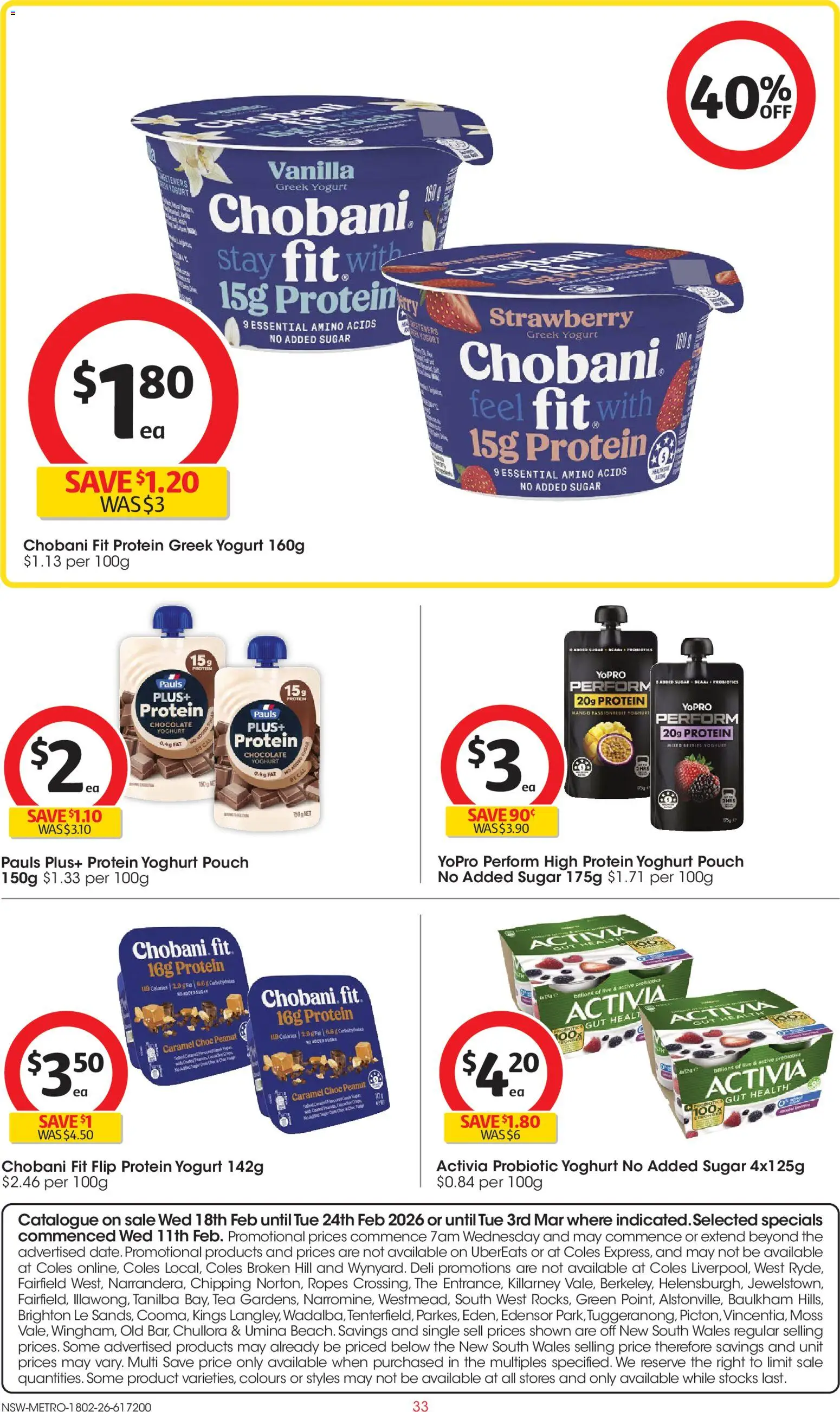 Coles catalogue - valid from 18.02.2026 | Page: 33 | Products: Yoghurt, Chocolate, Tea, Sugar