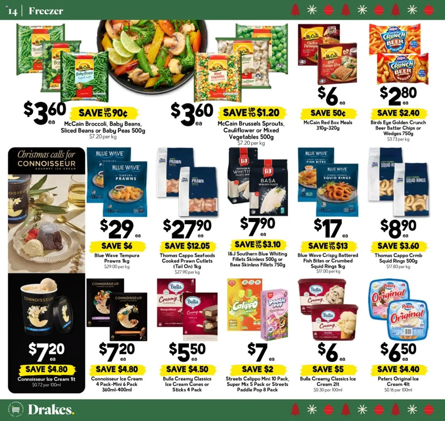 Drakes catalogue - valid from 17.12.2025 | Page: 14 | Products: Prawns, Cream, Ice cream, Cauliflower