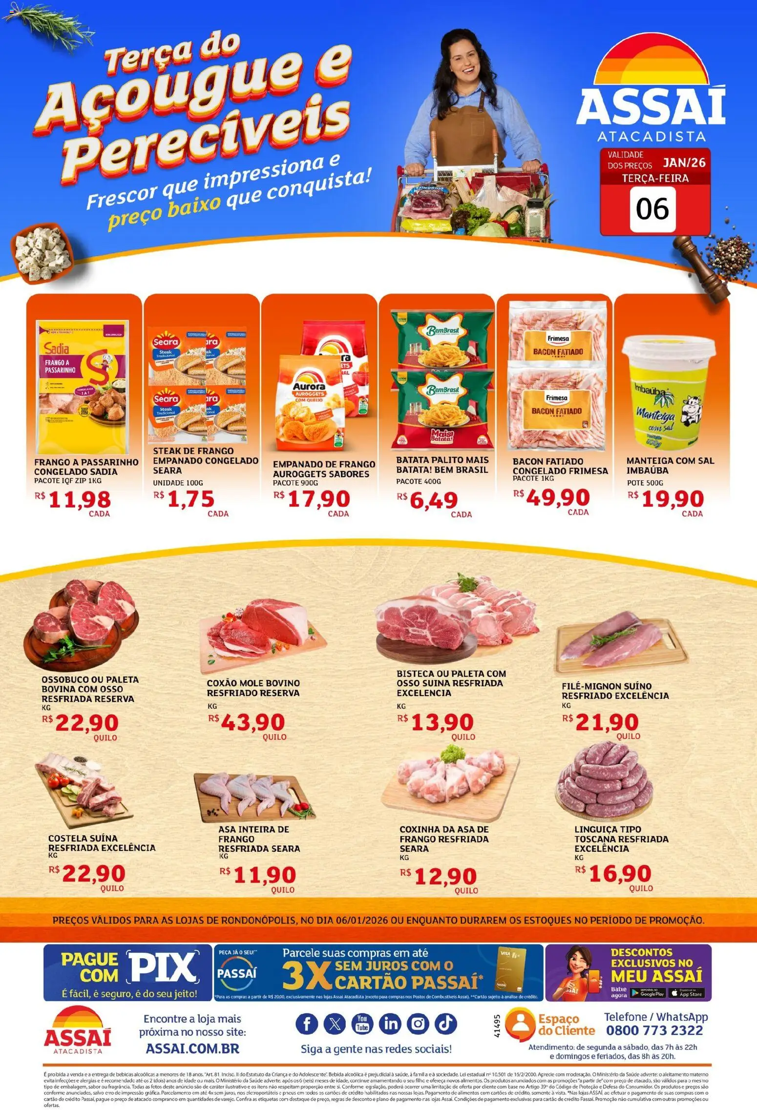 Assaí Atacadista Folheto - válido de 06.01.2026 | Página: 1 | Produtos: Queijo, Batata, Telefone, Sal