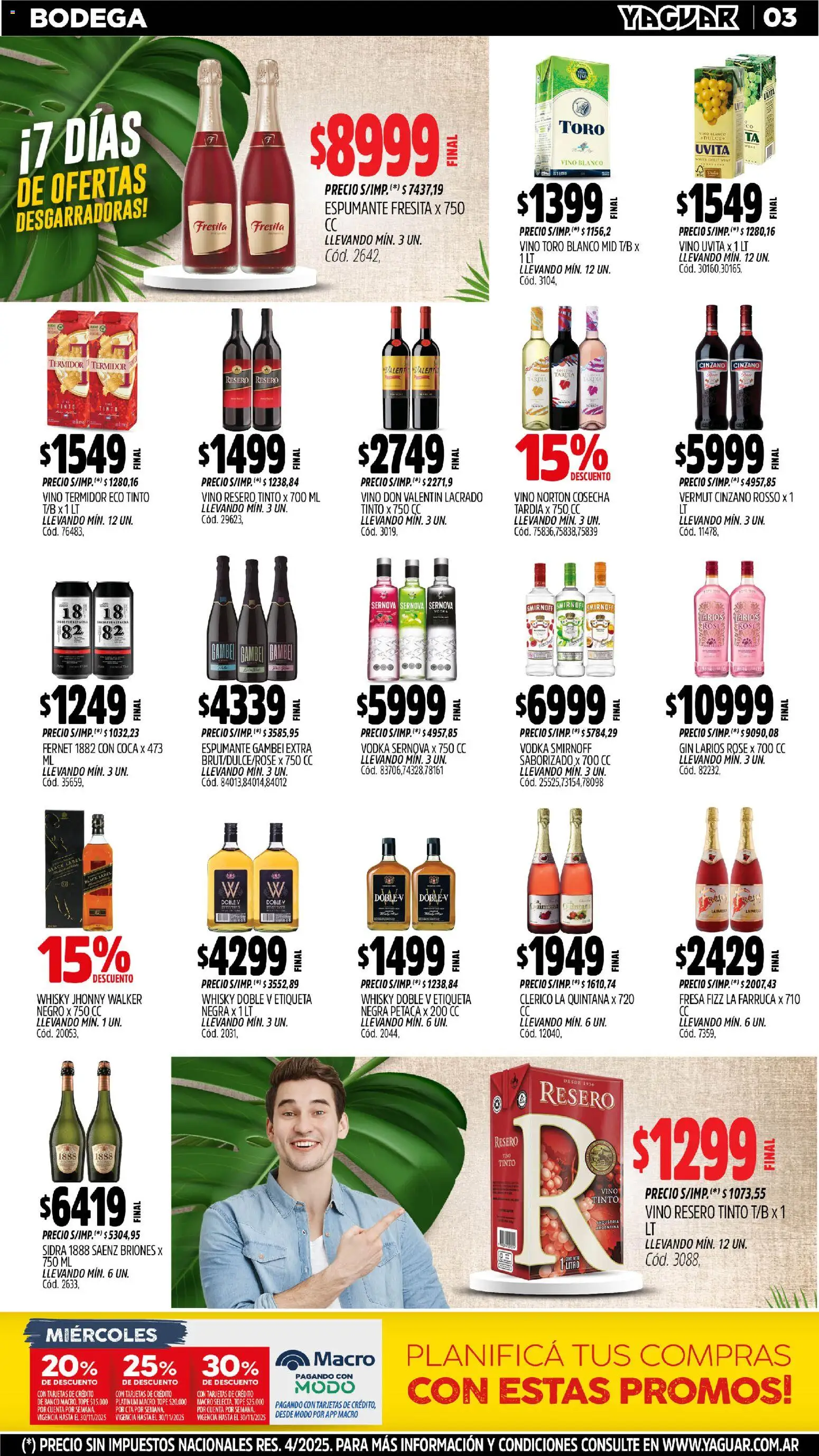 Yaguar - Trelew │ válido desde el 03.11.2025 | Página: 3 | Productos: Whisky, Banco, Gin, Fernet