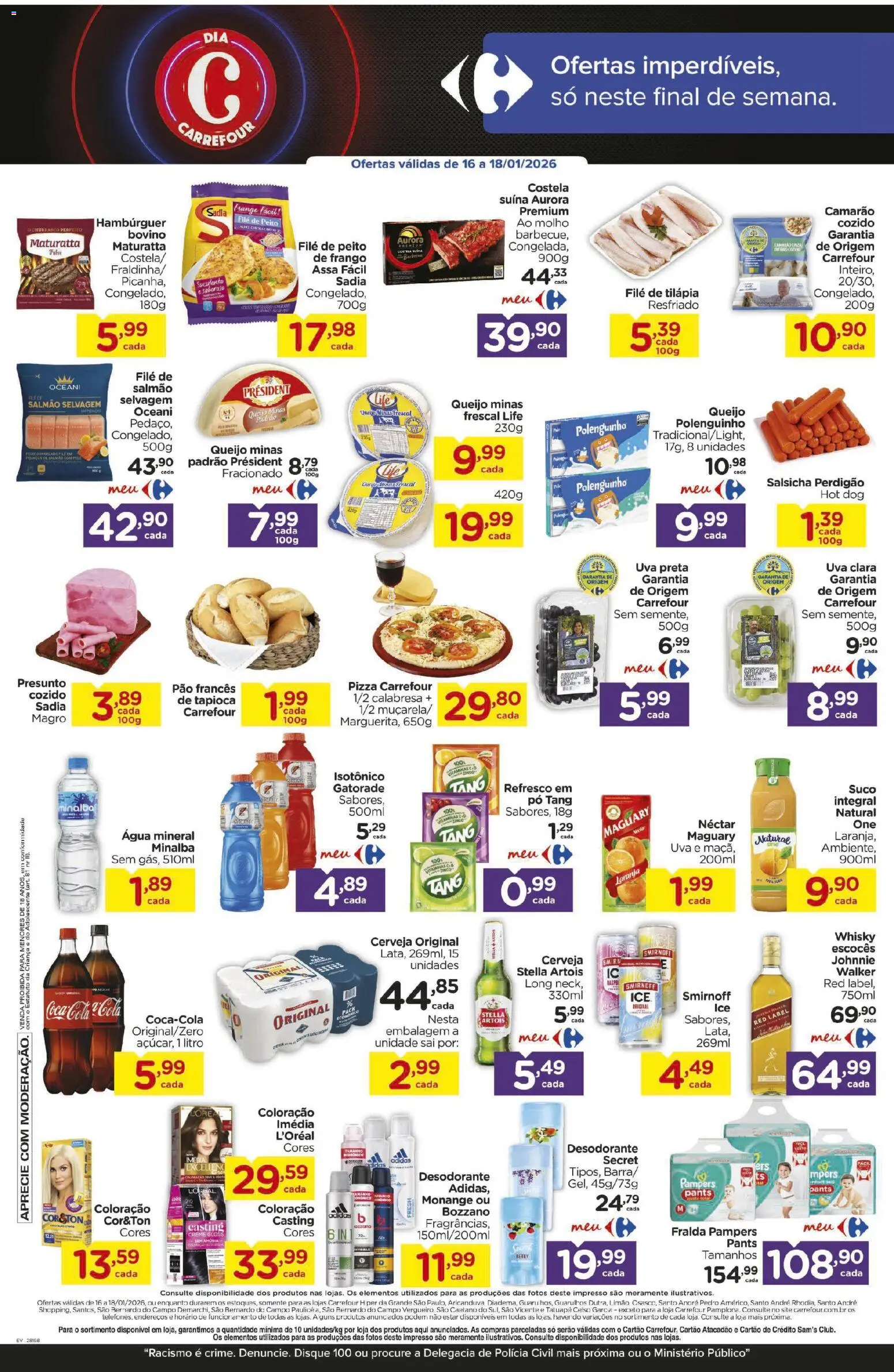 Carrefour Folheto - válido de 16.01.2026 | Página: 4 | Produtos: Queijo, Água mineral, Frango, Filé de tilápia