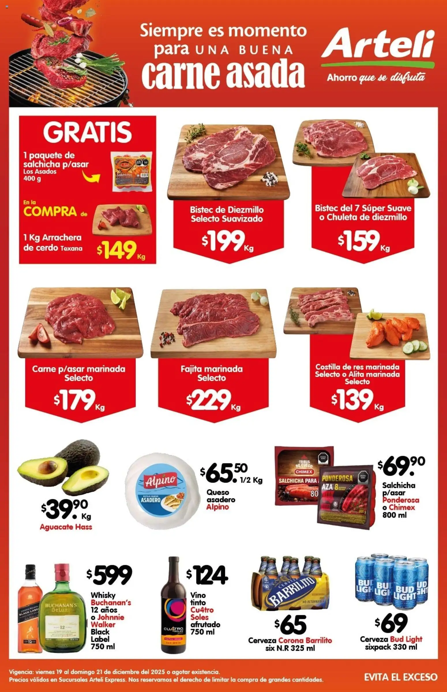 Nuevas ofertas de Arteli válidas en toda la República Mexicana desde el 19.12.2025. ¡Encuentra las mejores ofertas en Arteli folleto Carnes Suc. Express! | Página: 1 | Productos: Queso, Cerveza, Vino, Whisky