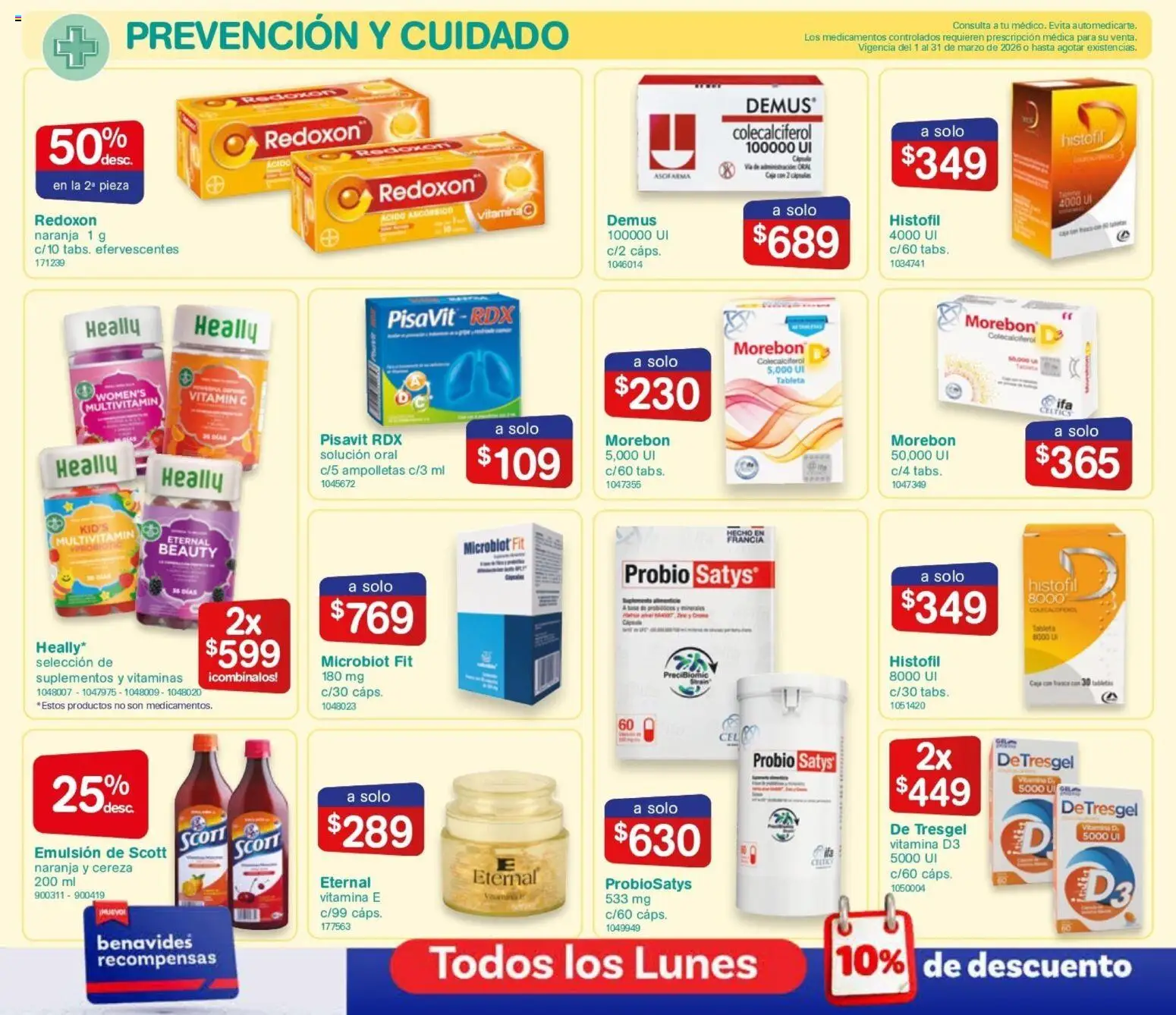 Nuevas ofertas de Farmacia Benavides válidas en toda la República Mexicana desde el 01.01.2026. ¡Encuentra las mejores ofertas en Farmacia Benavides catálogo! | Página: 10 | Productos: Emulsión, Tablet, Vitaminas, Tableta