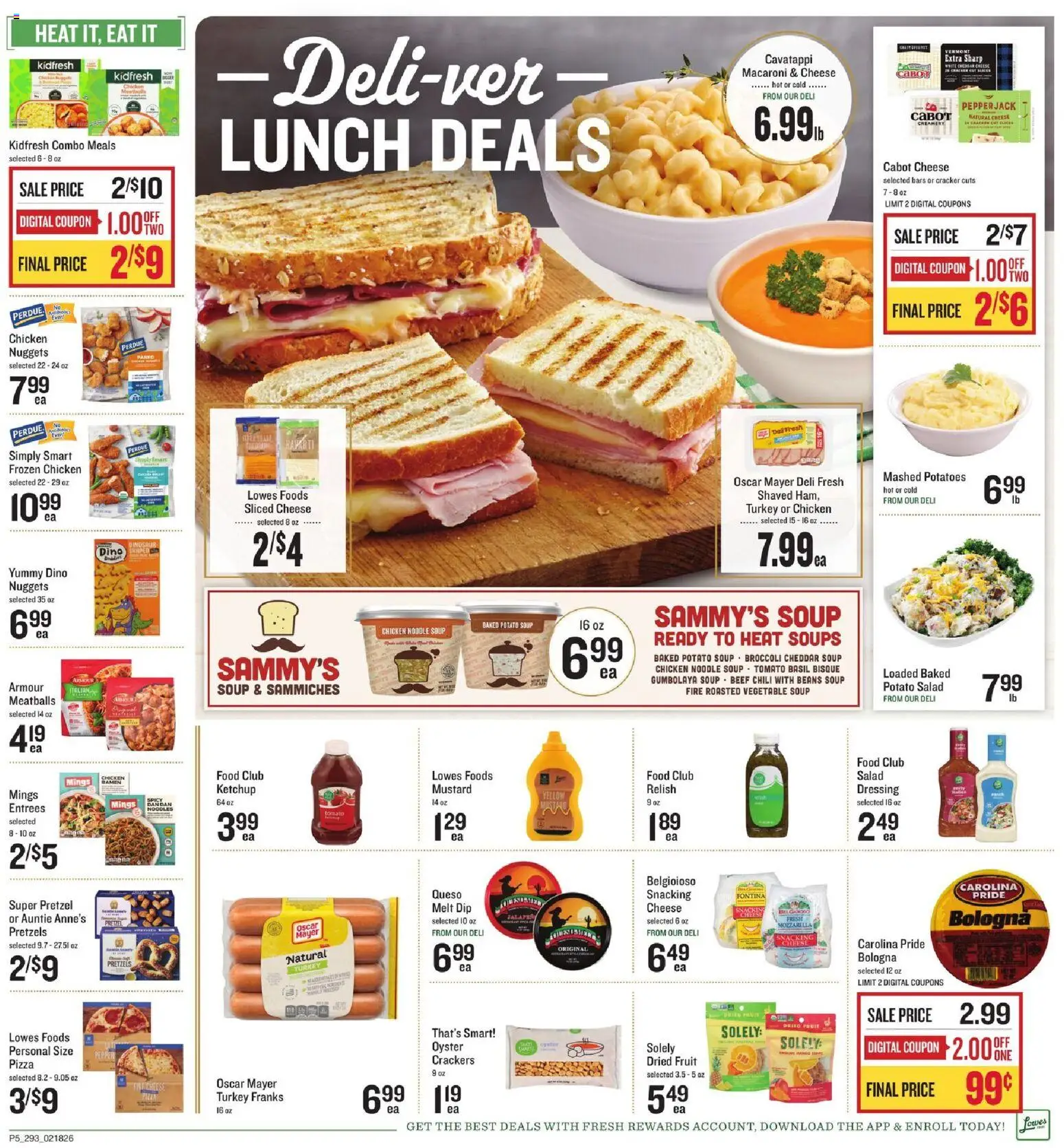 Lowes Foods Weekly Ad - SC - valid from 18.02.2026 | Page: 6 | Products: Cheese, Pizza, Ketchup, Salad