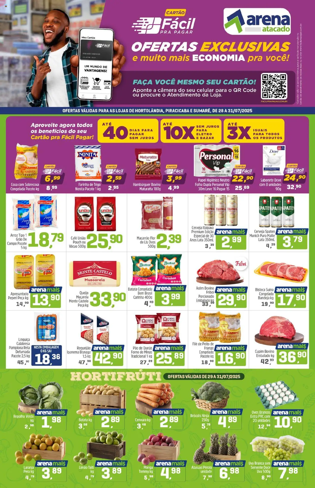 Arena Atacado Folheto - válido de 28.07.2025 | Página: 1 | Produtos: Bandeja, Batata, Requeijão, Papel higiênico