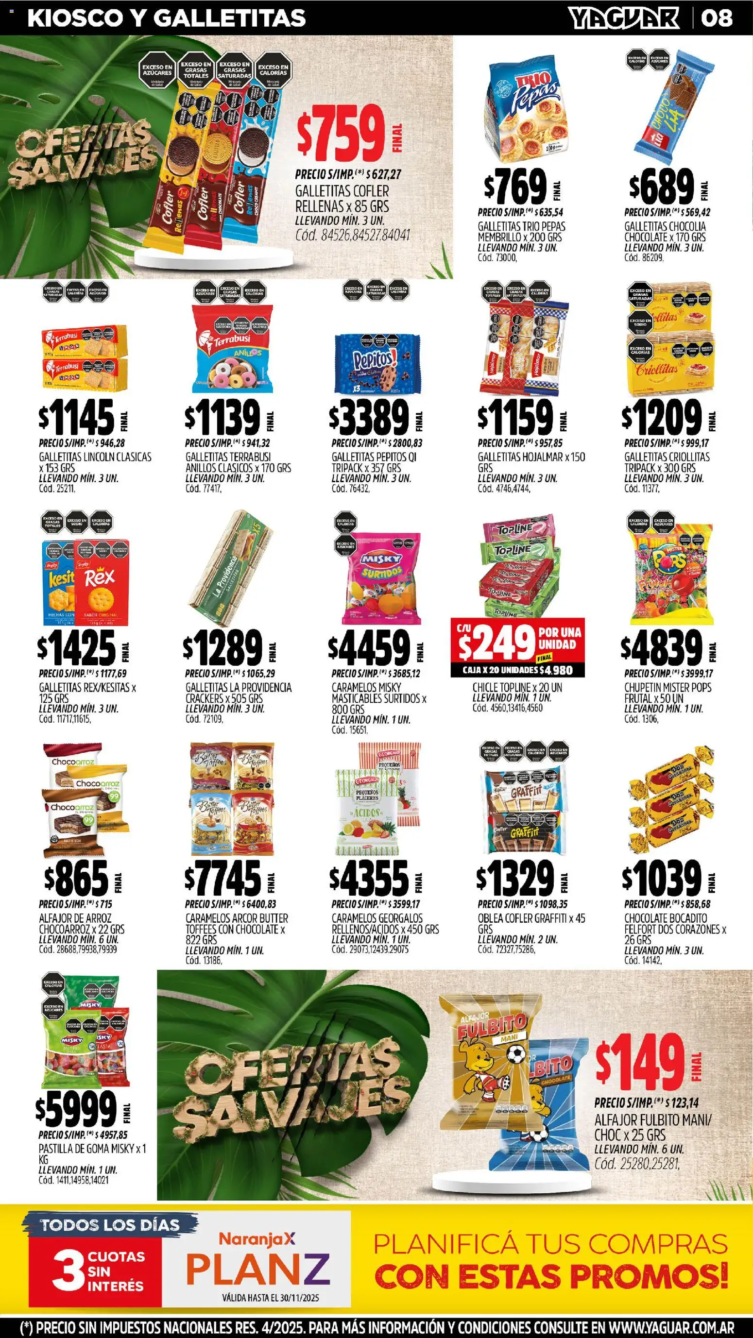 Yaguar - Salta │ válido desde el 03.11.2025 | Página: 8 | Productos: Galletitas, Mani, Chocolate, Chicle