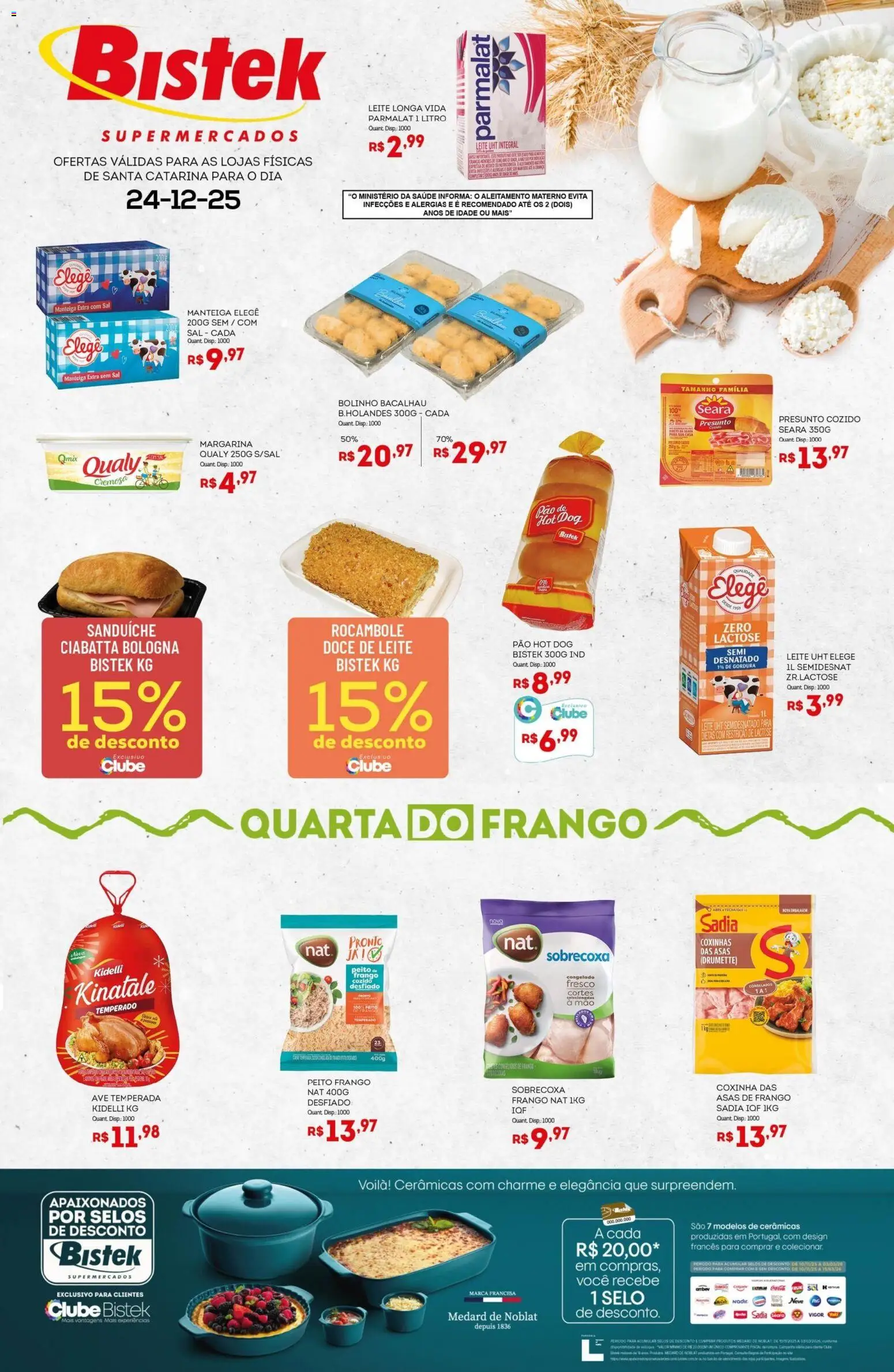 Bistek Supermercados Folheto - válido de 24.12.2025 | Página: 1 | Produtos: Manteiga, Pão, Presunto, Frango